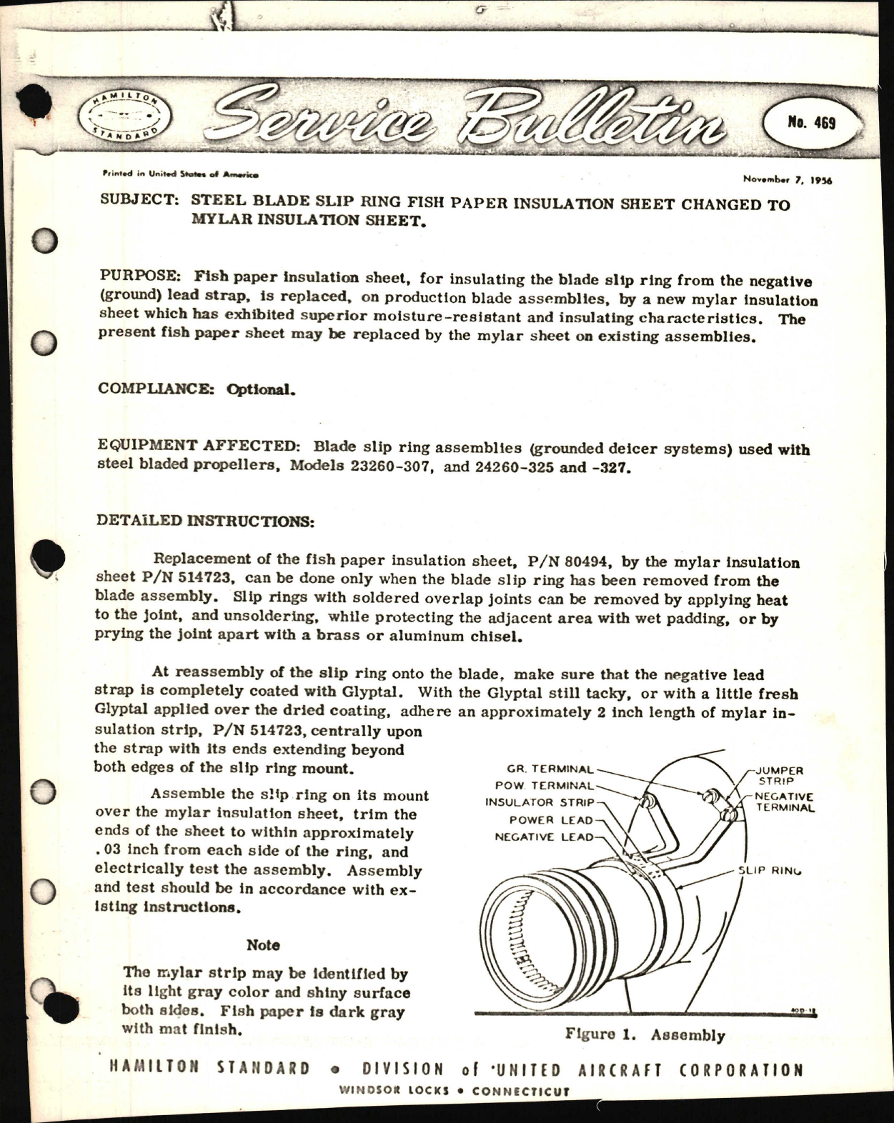 Sample page 1 from AirCorps Library document: Steel Blade Slip Ring Fish Paper Insulation Sheet Changed to Mylar Insulation Sheet