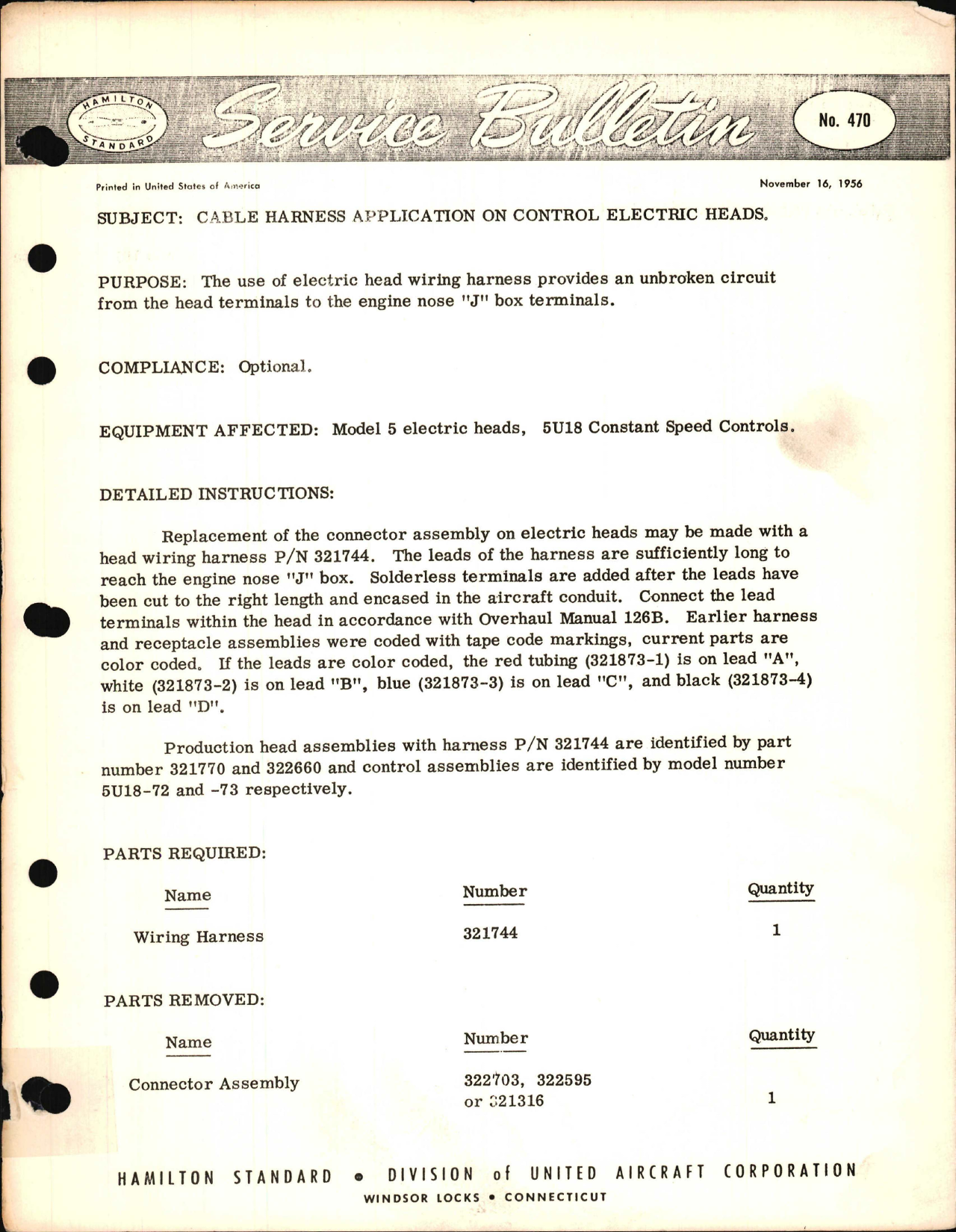 Sample page 1 from AirCorps Library document: Cable Harness Application on Control Electric Heads