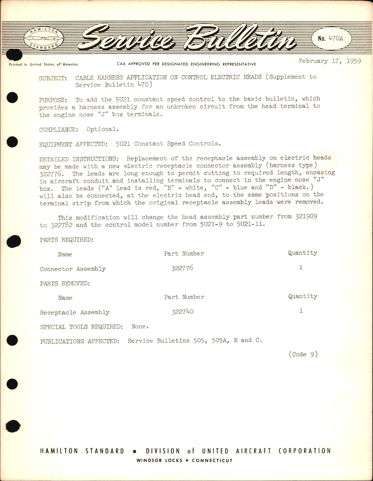 Sample page 1 from AirCorps Library document: Cable Harness Application on Control Electric Heads