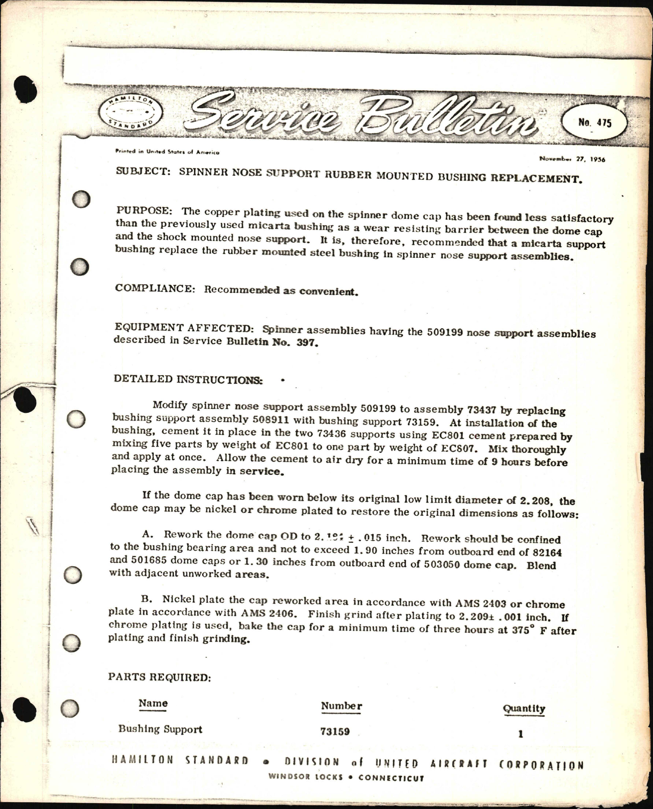 Sample page 1 from AirCorps Library document: Spinner Nose Support Rubber Mounted Bushing Replacement