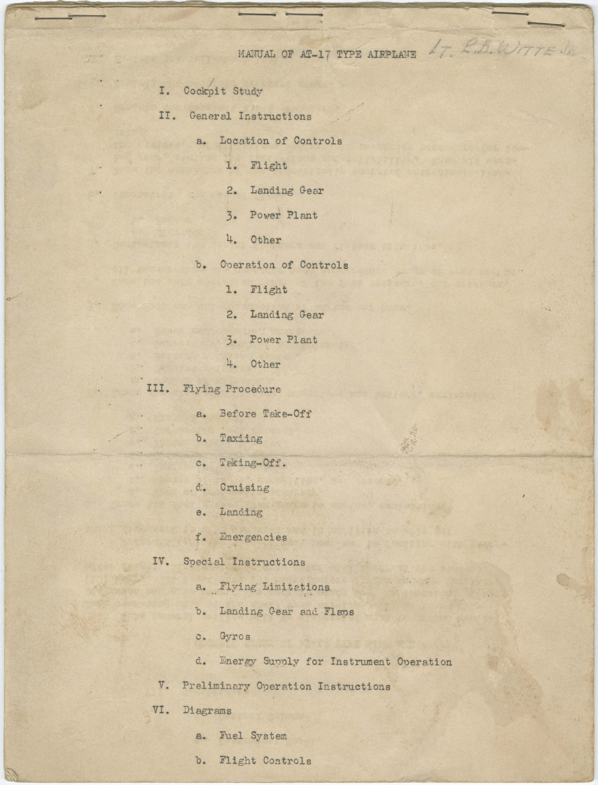 Sample page 1 from AirCorps Library document: Manual of the AT-17 Type Airplane