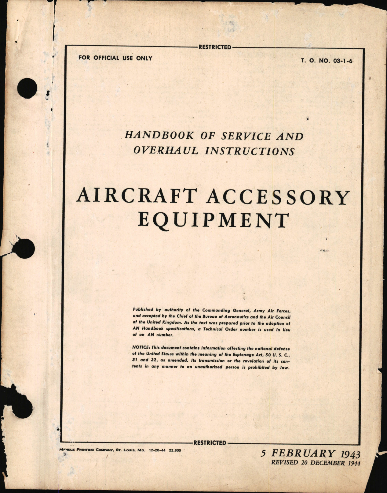 Sample page 1 from AirCorps Library document: Service and Overhaul Instructions for Aircraft Accessory Equipment