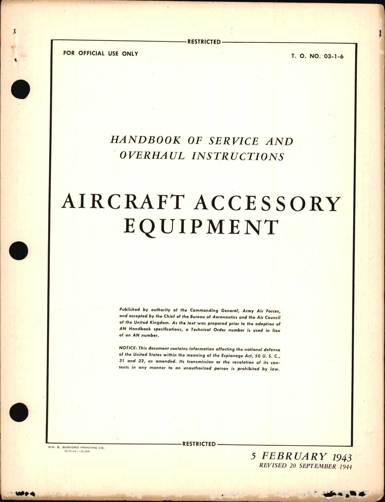 Sample page 1 from AirCorps Library document: Service and Overhaul Instructions for Aircraft Accessory Equipment