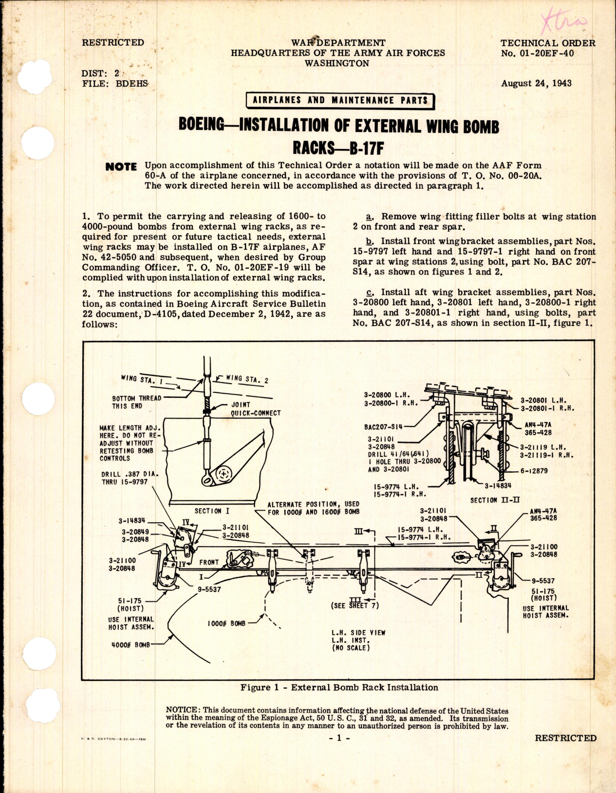 Sample page 1 from AirCorps Library document: Installation of External Wing Bomb Racks for B-17F
