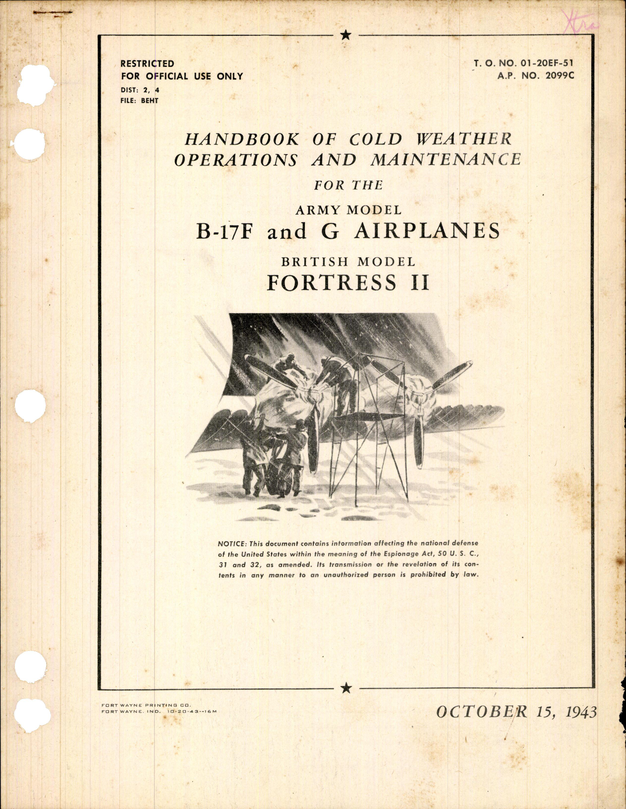 Sample page 1 from AirCorps Library document: Cold Weather Operation and Maintenance for B-17F and G