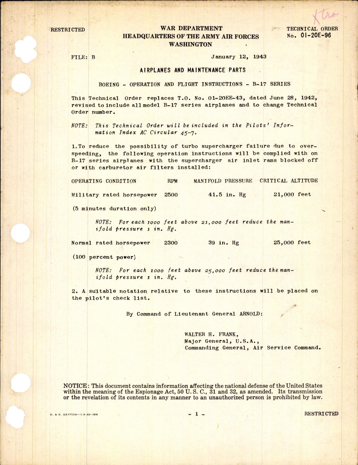 Sample page 1 from AirCorps Library document: Operation and Flight Instruction for B-17 Series