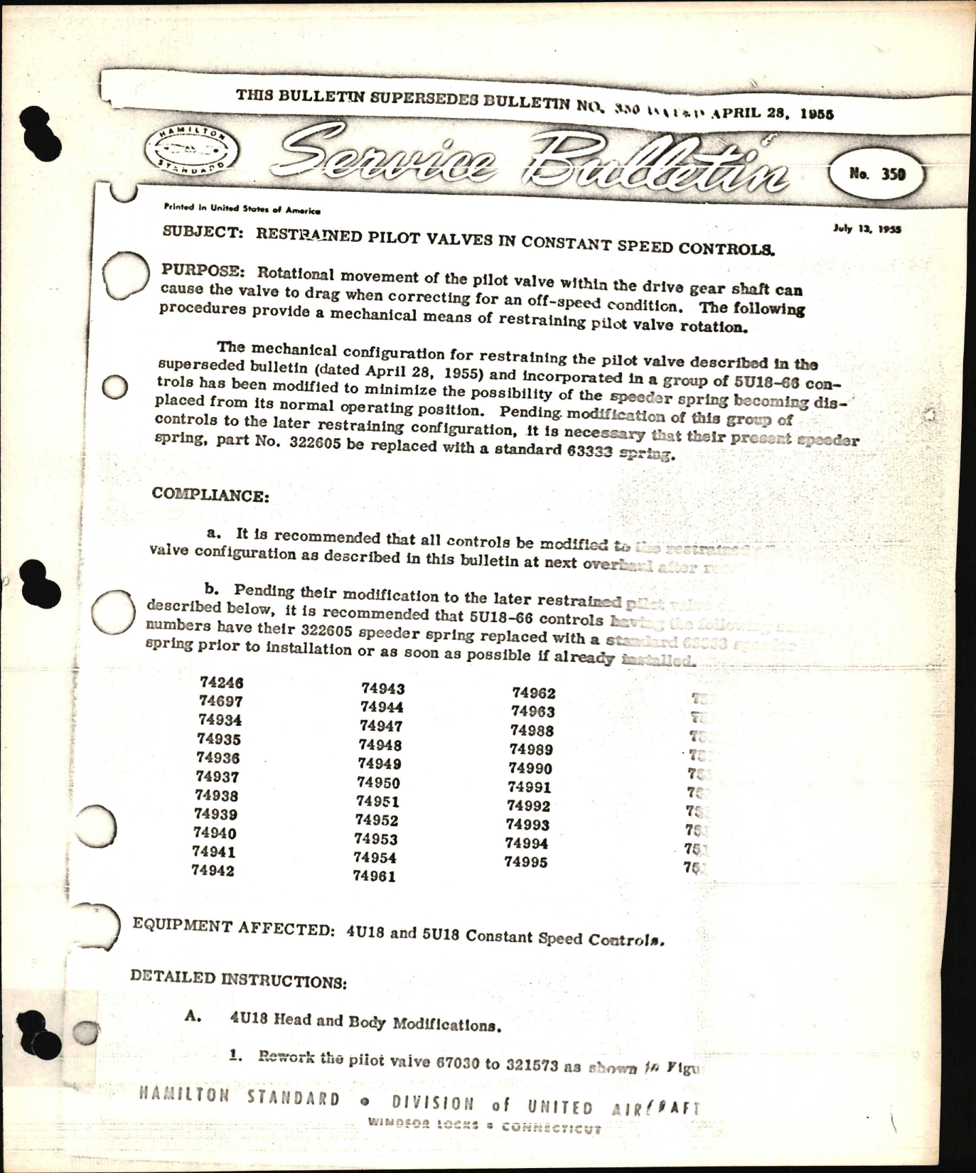Sample page 1 from AirCorps Library document: Restrained Pilot Valves in Constant Speed Controls