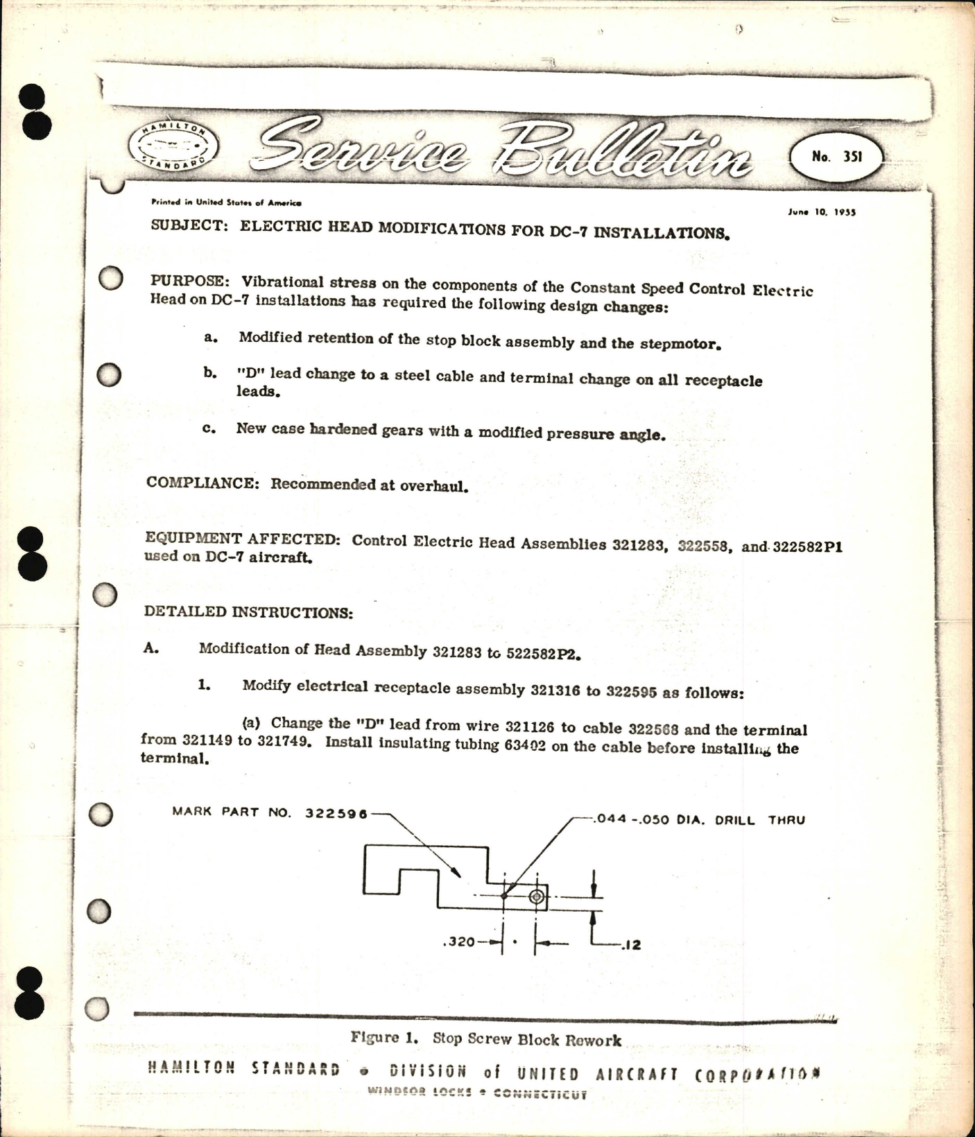Sample page 1 from AirCorps Library document: Electric Head Modifications for DC-7 Installations