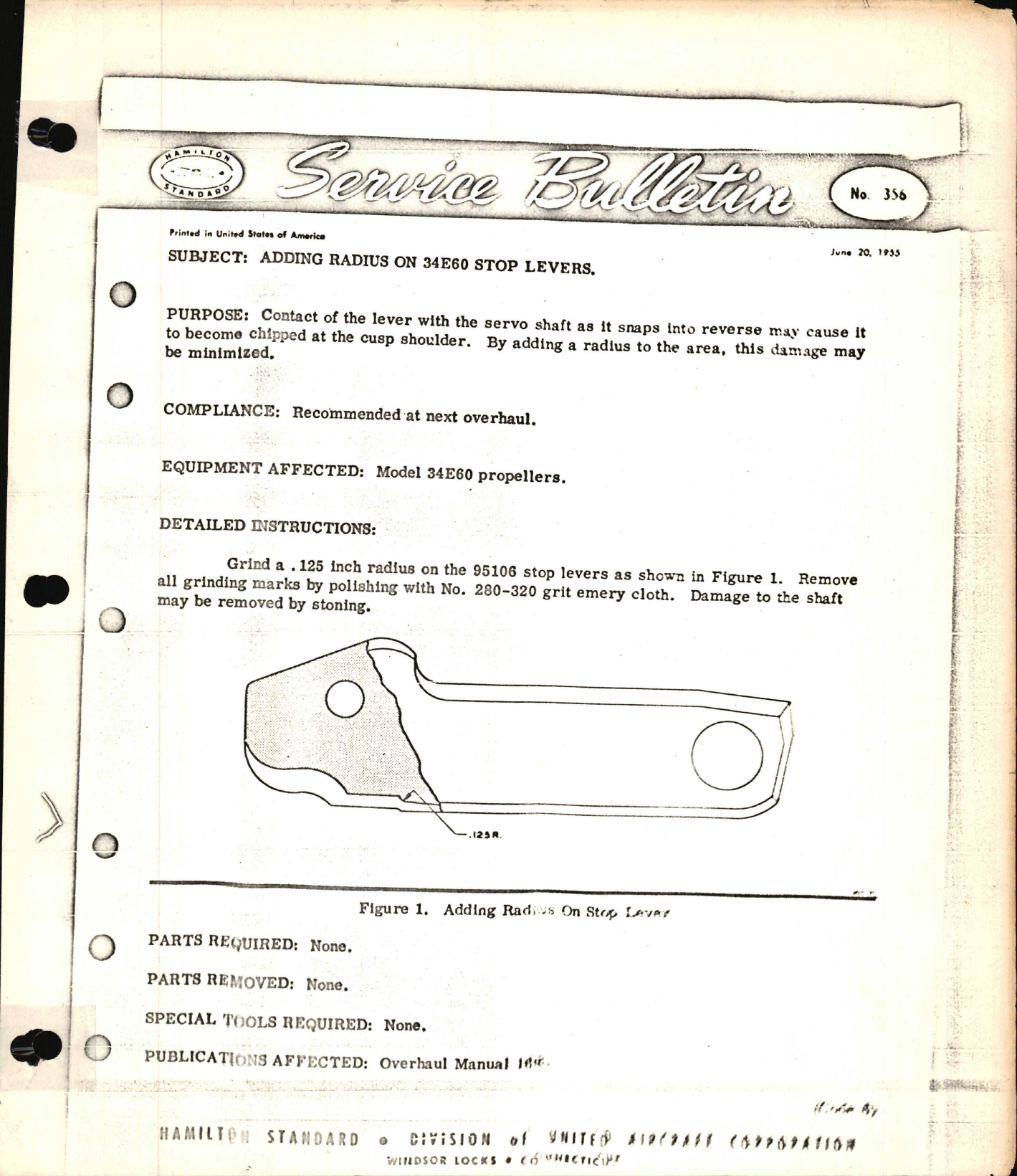 Sample page 1 from AirCorps Library document: Adding Radius on 34E60 Stop Levers