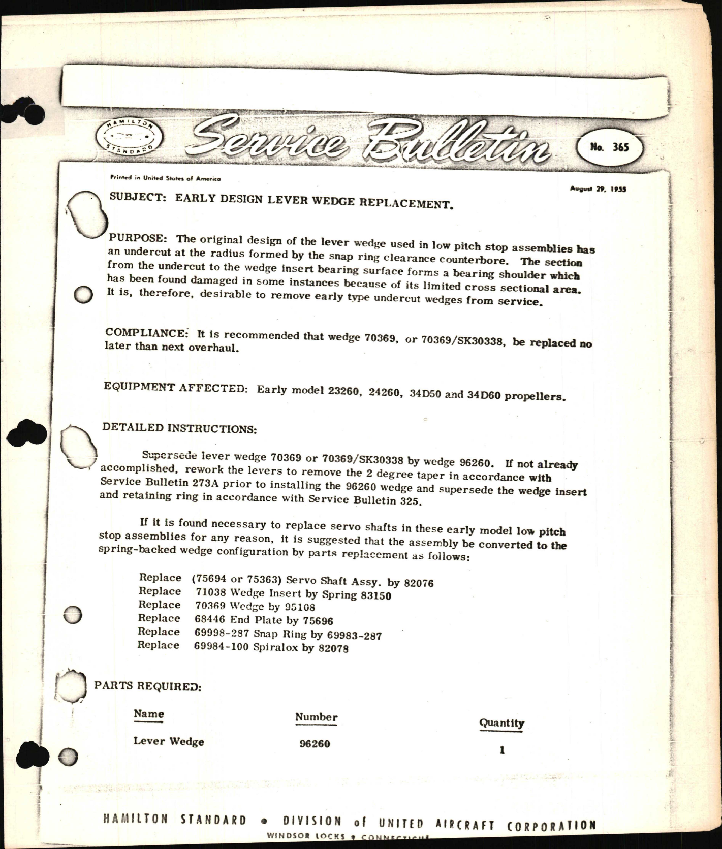 Sample page 1 from AirCorps Library document: Early Design Lever Wedge Replacement