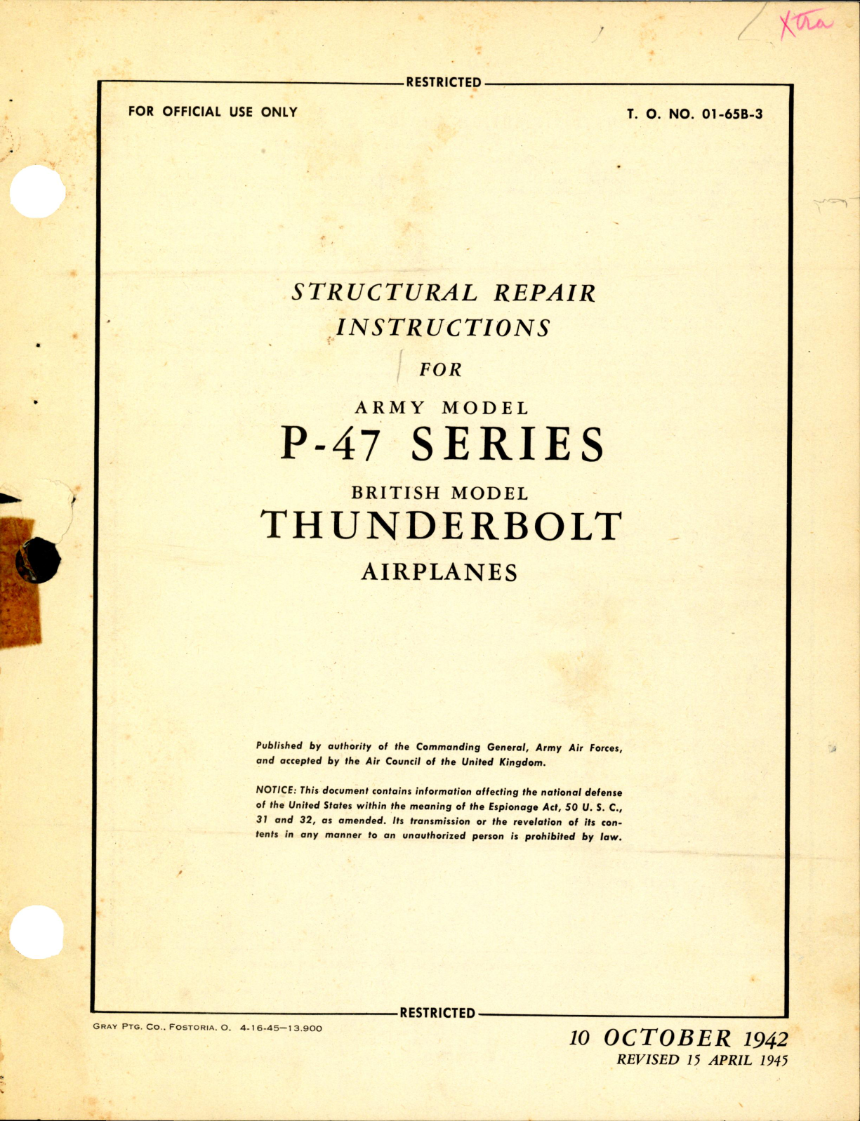Sample page 1 from AirCorps Library document: Structural Repair Instructions for P-47 Series