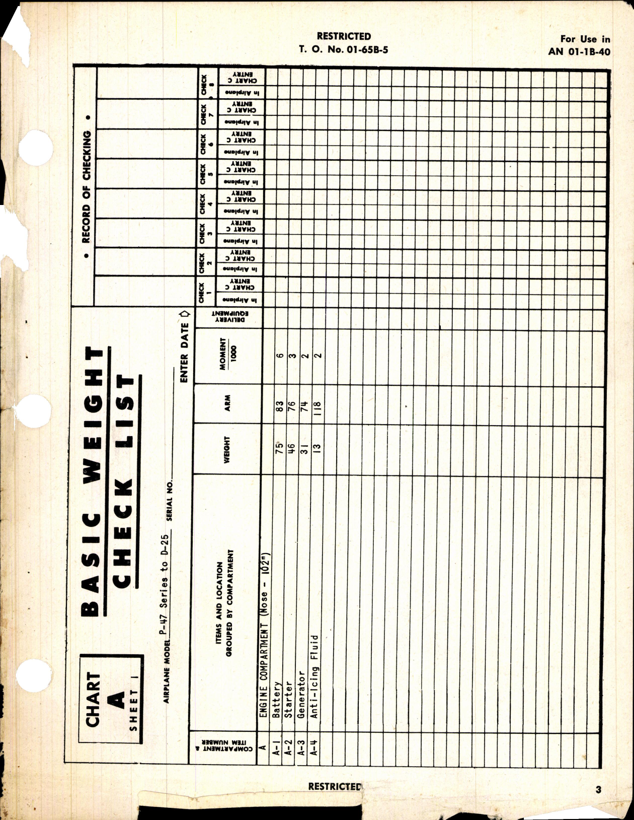 Sample page 5 from AirCorps Library document: Basic Weight Check List and Loading Data for the P-47 Series Airplanes