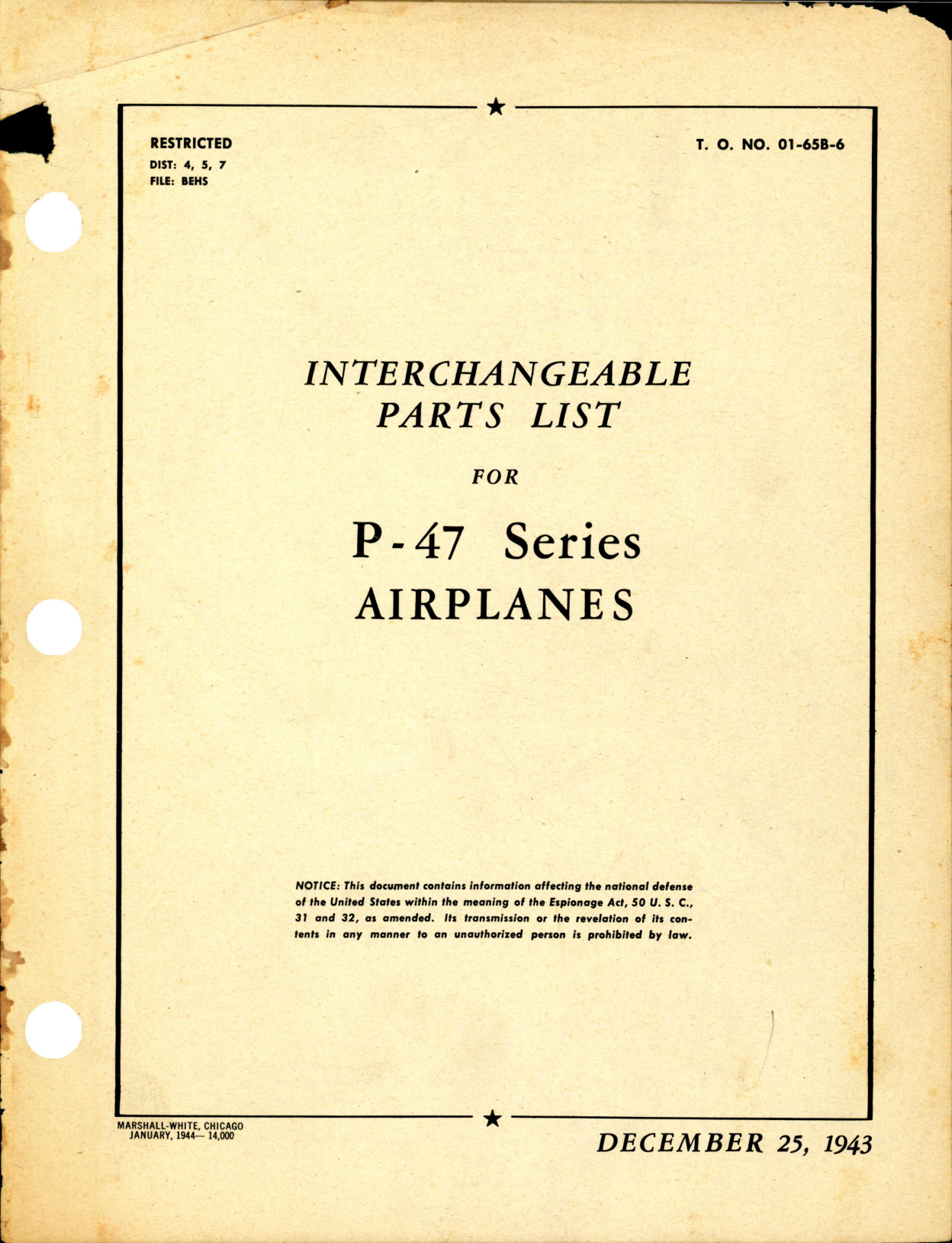 Sample page 1 from AirCorps Library document: Interchangeable Parts List for P-47 Series Airplanes