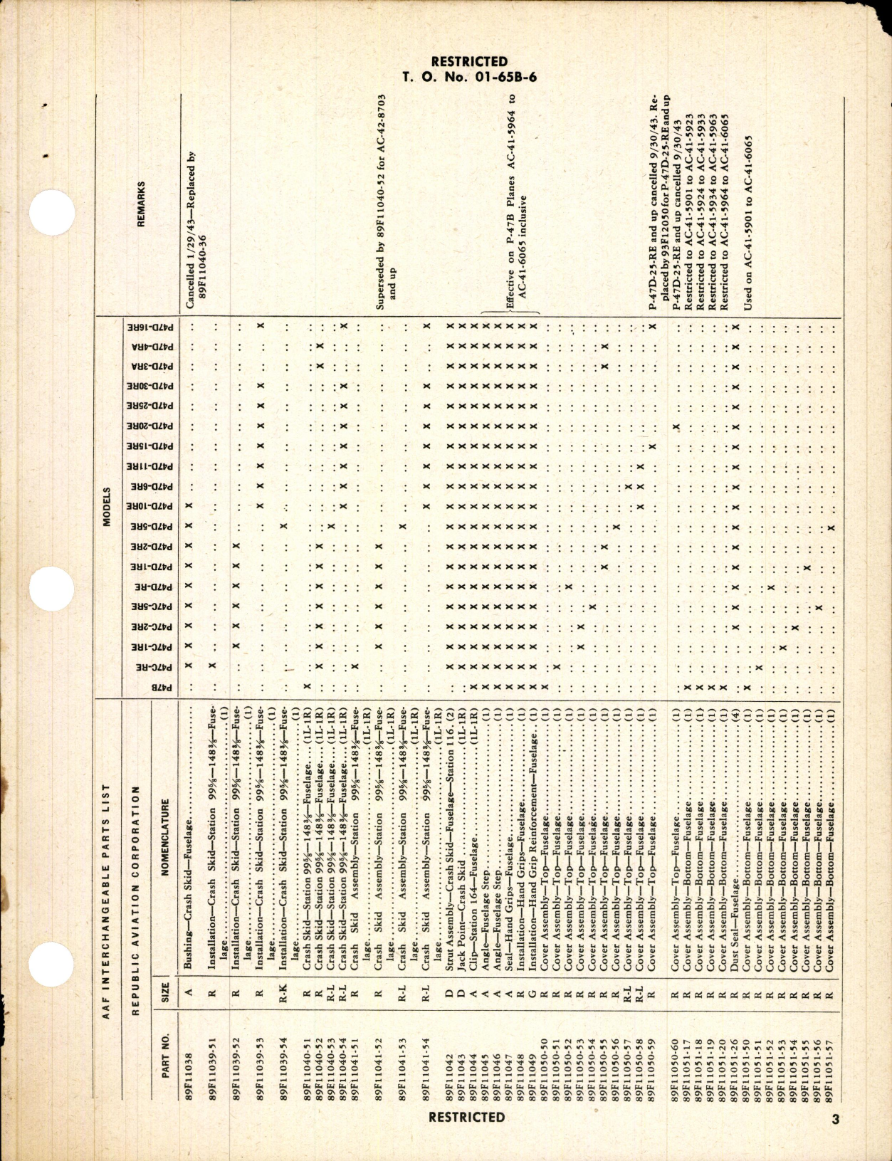 Sample page 7 from AirCorps Library document: Interchangeable Parts List for P-47 Series Airplanes
