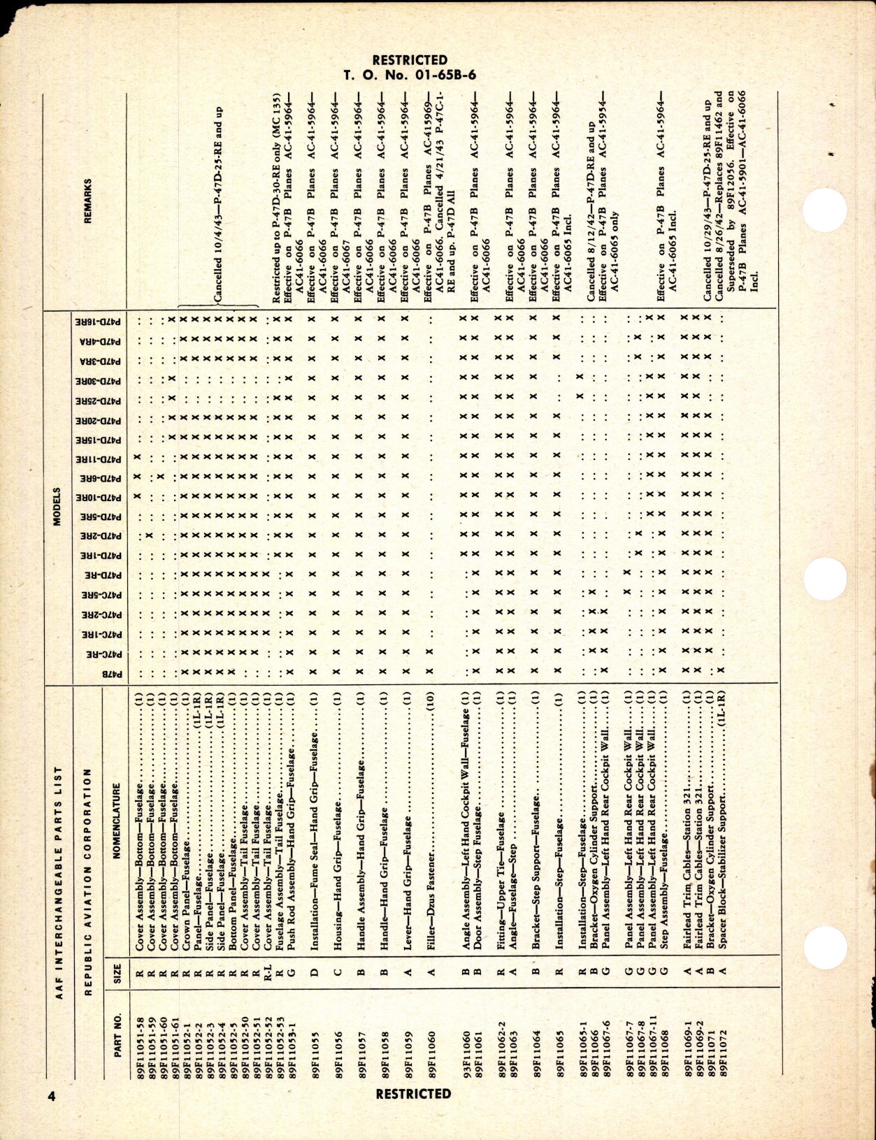 Sample page 8 from AirCorps Library document: Interchangeable Parts List for P-47 Series Airplanes