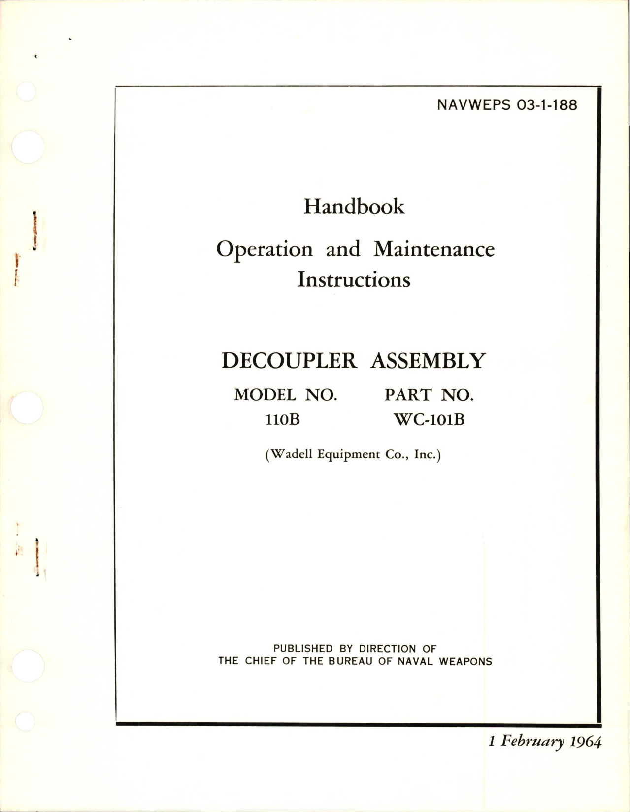 Sample page 1 from AirCorps Library document: Operation and Maintenance Instructions for Decoupler Assembly - Model 110B - Part WC-101B