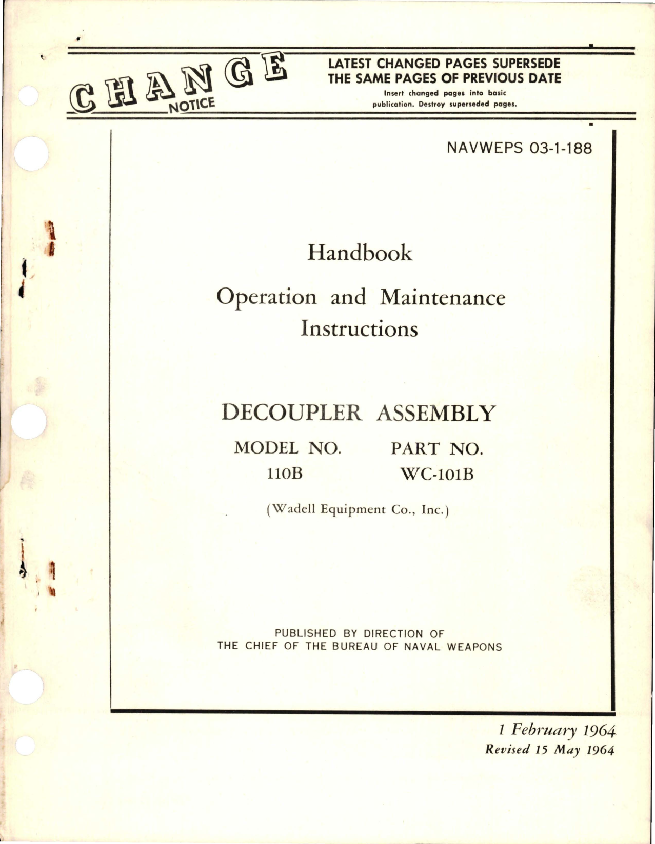 Sample page 1 from AirCorps Library document: Operation and Maintenance Instructions for Decoupler Assembly - Model 110B - Part WC-101B