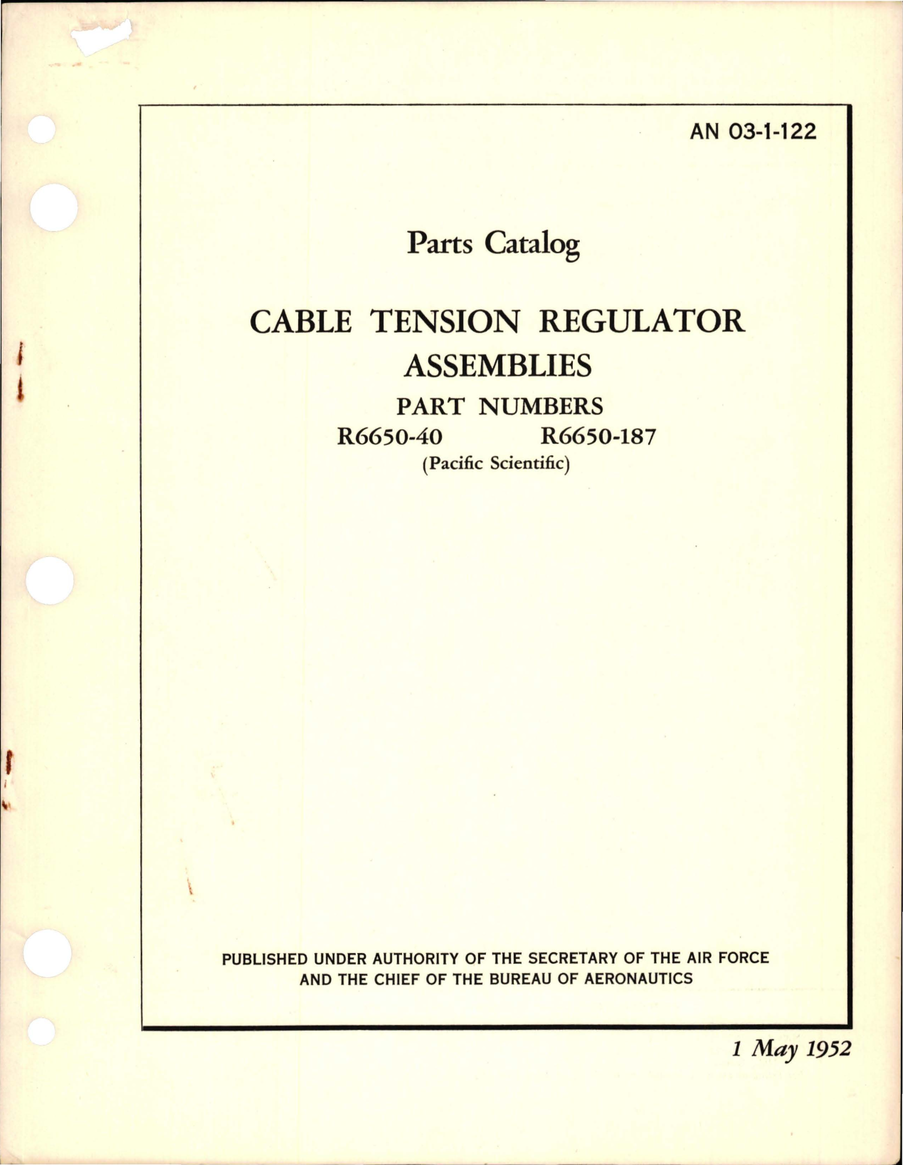Sample page 1 from AirCorps Library document: Cable Tension Regulator Assemblies - Parts R6650-40 and R6650-187