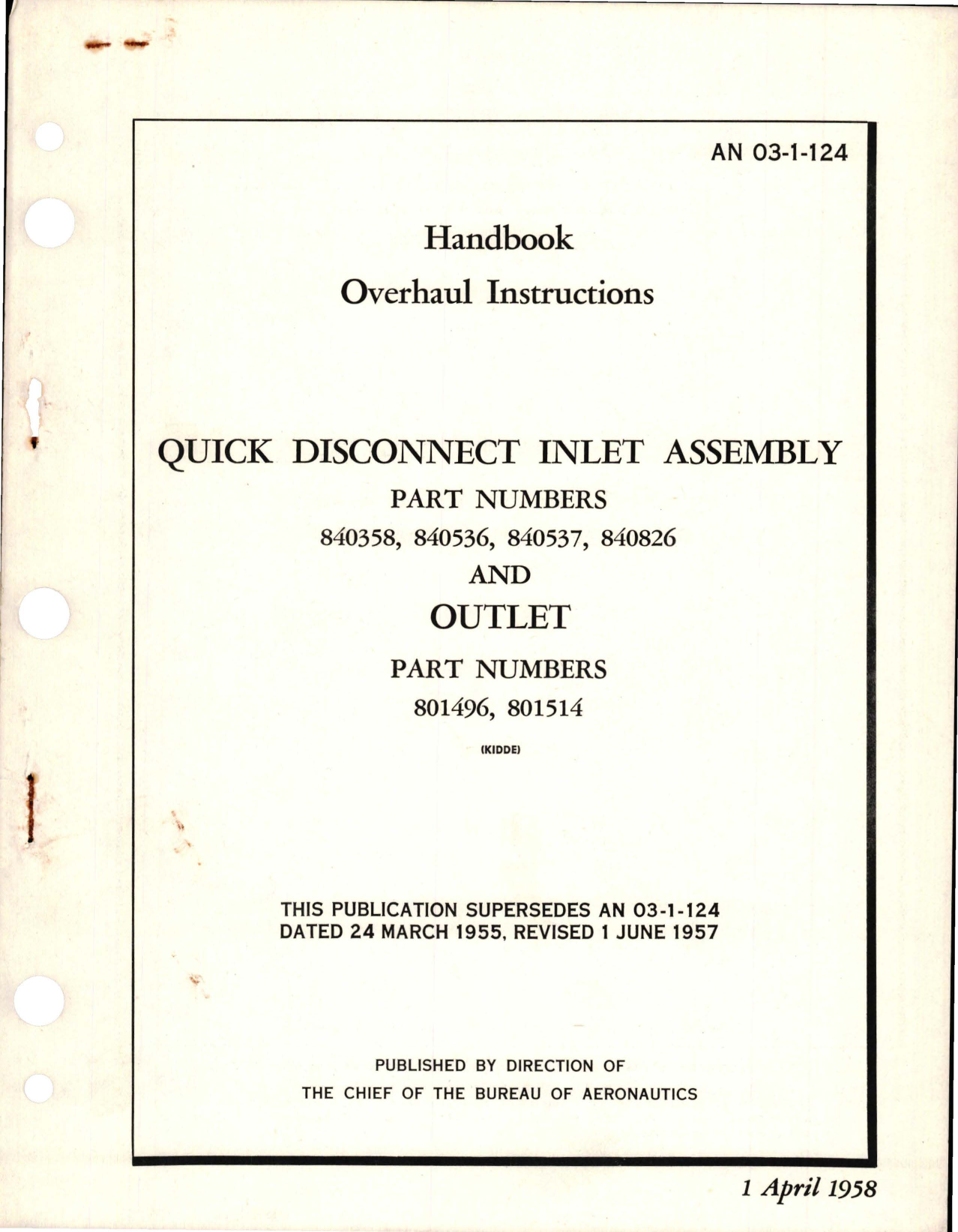 Sample page 1 from AirCorps Library document: Overhaul Instructions for Quick Disconnect Inlet Assembly and Outlet