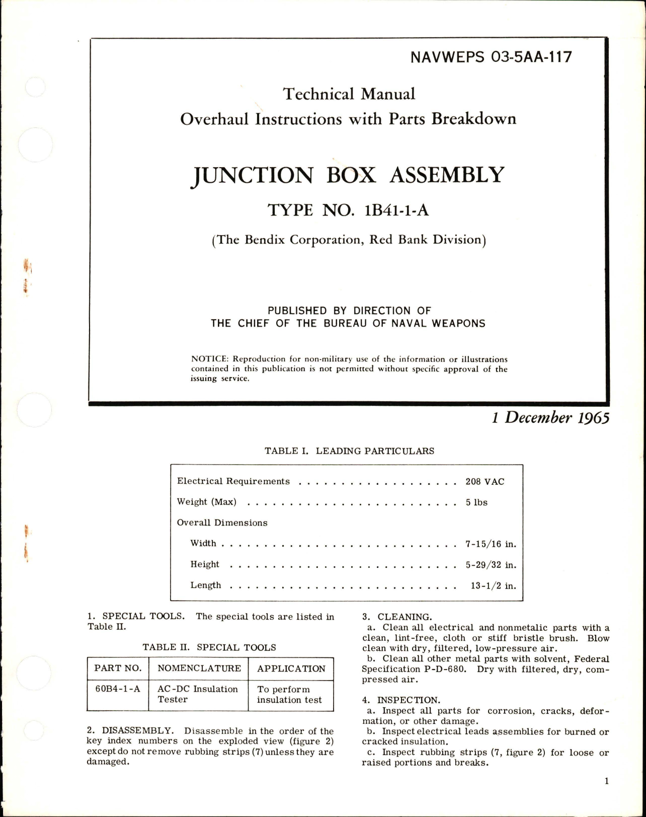 Sample page 1 from AirCorps Library document: Overhaul Instructions with Parts Breakdown for Junction Box Assembly - Type 1B41-1-A