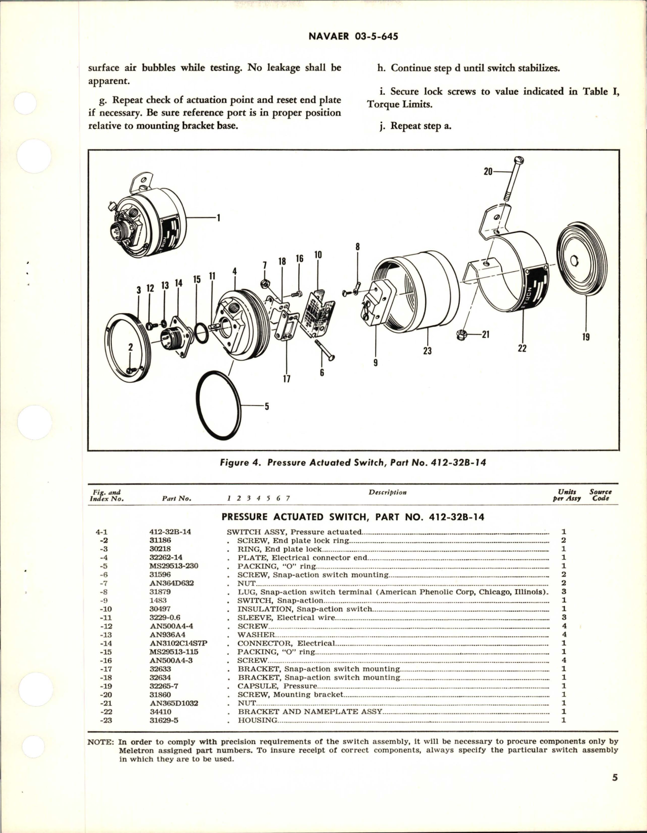 Sample page 5 from AirCorps Library document: Overhaul Instructions with Parts Breakdown for Pressure Actuated Switch - Part 412-32B-14