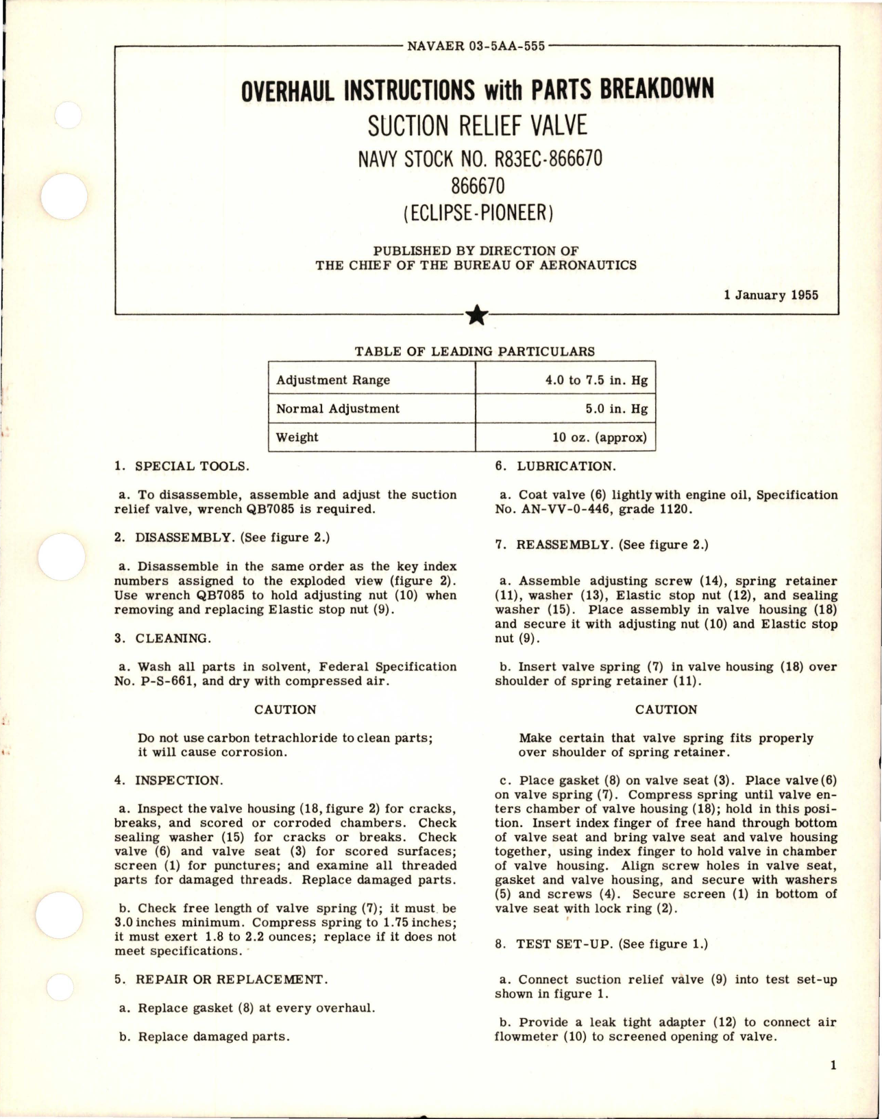 Sample page 1 from AirCorps Library document: Overhaul Instructions with Parts Breakdown for Suction Relief Valve - 866670 
