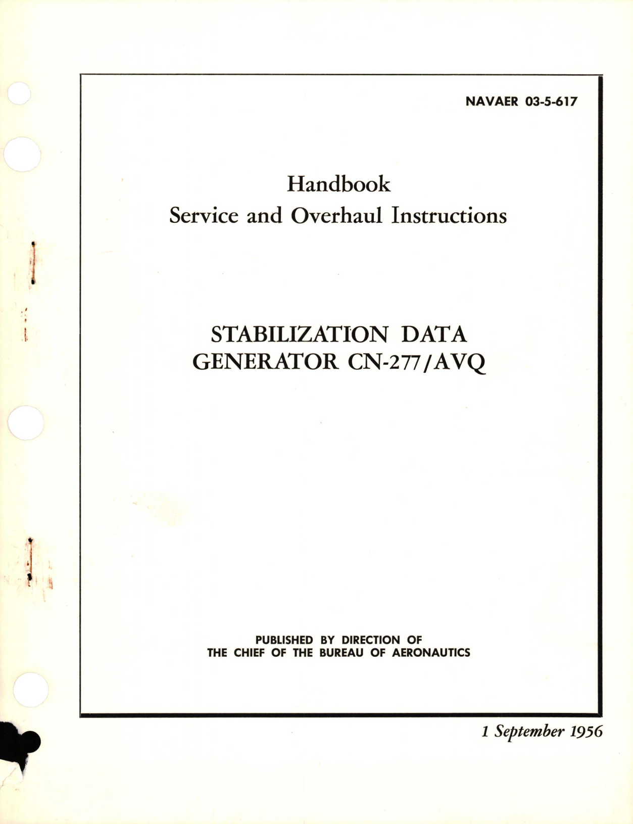 Sample page 1 from AirCorps Library document: Service and Overhaul Instructions for Stabilization Data Generator - CN-277-AVG