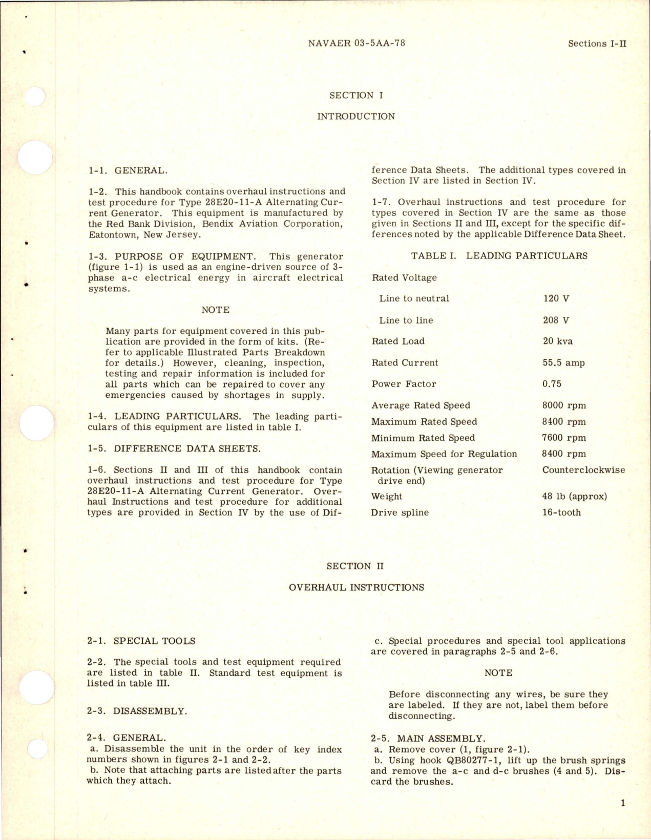 Sample page 5 from AirCorps Library document: Overhaul Instructions for Alternating Current Generator - Types 28E20-11-A and 28E20-13-A