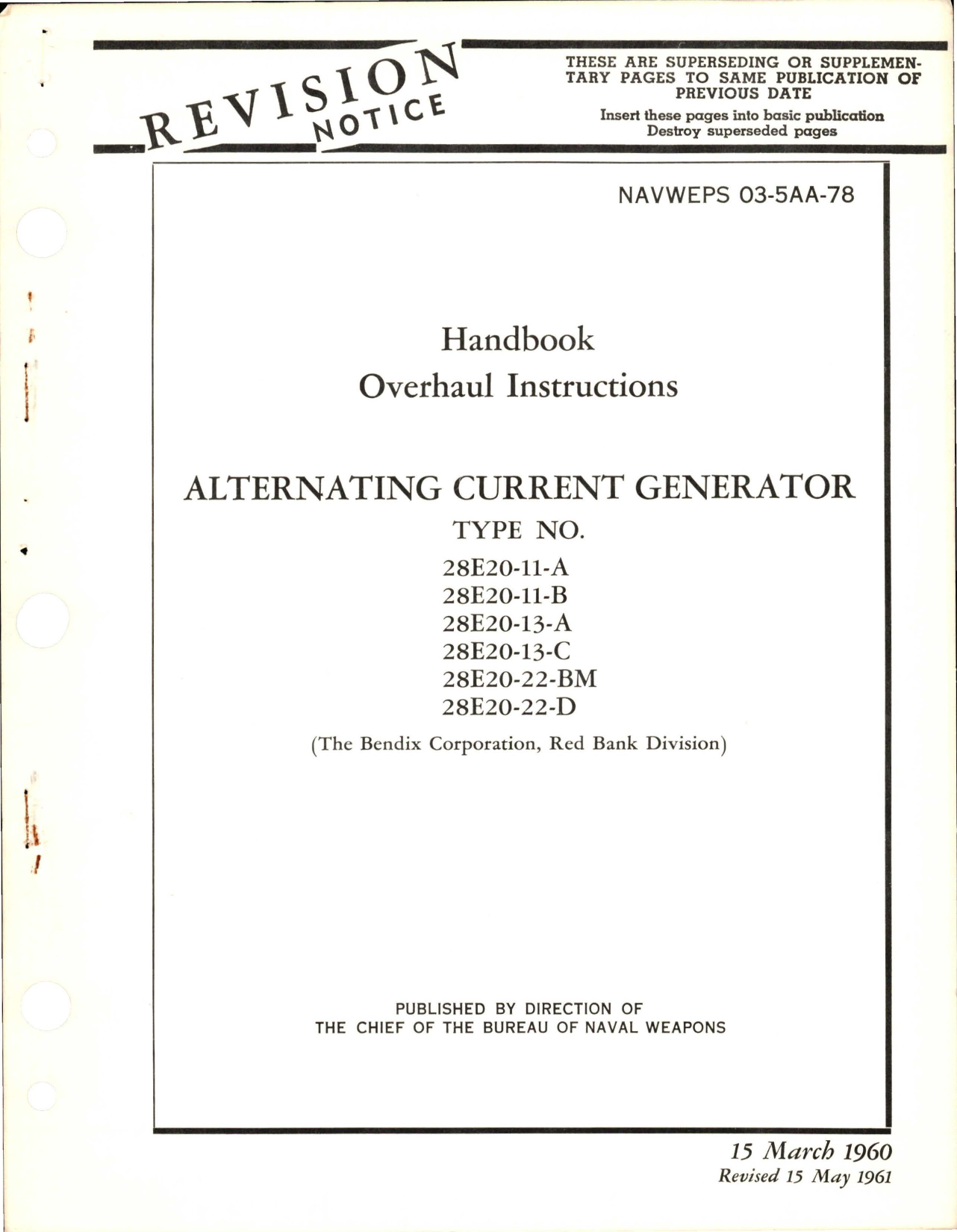 Sample page 1 from AirCorps Library document: Overhaul Instructions for Alternating Current Generator