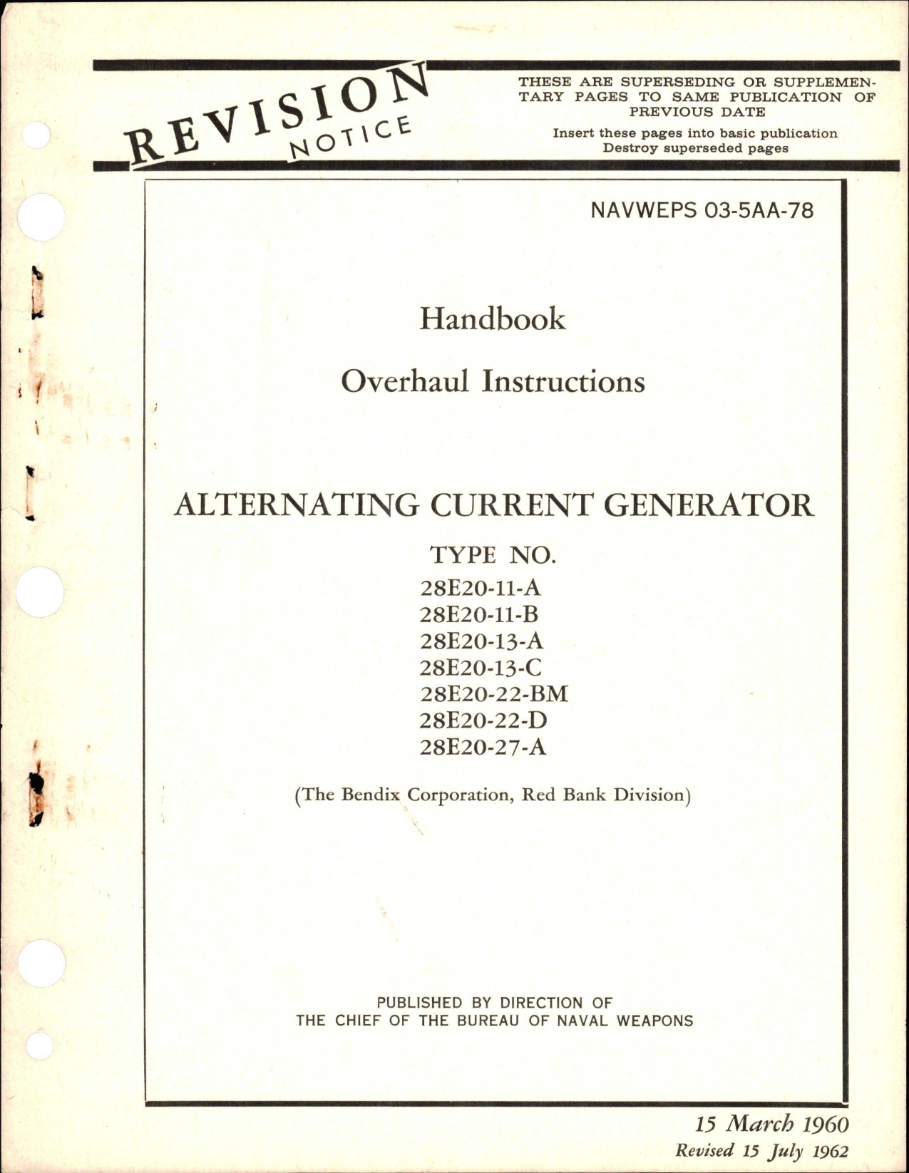 Sample page 1 from AirCorps Library document: Overhaul Instructions for Alternating Current Generator - 