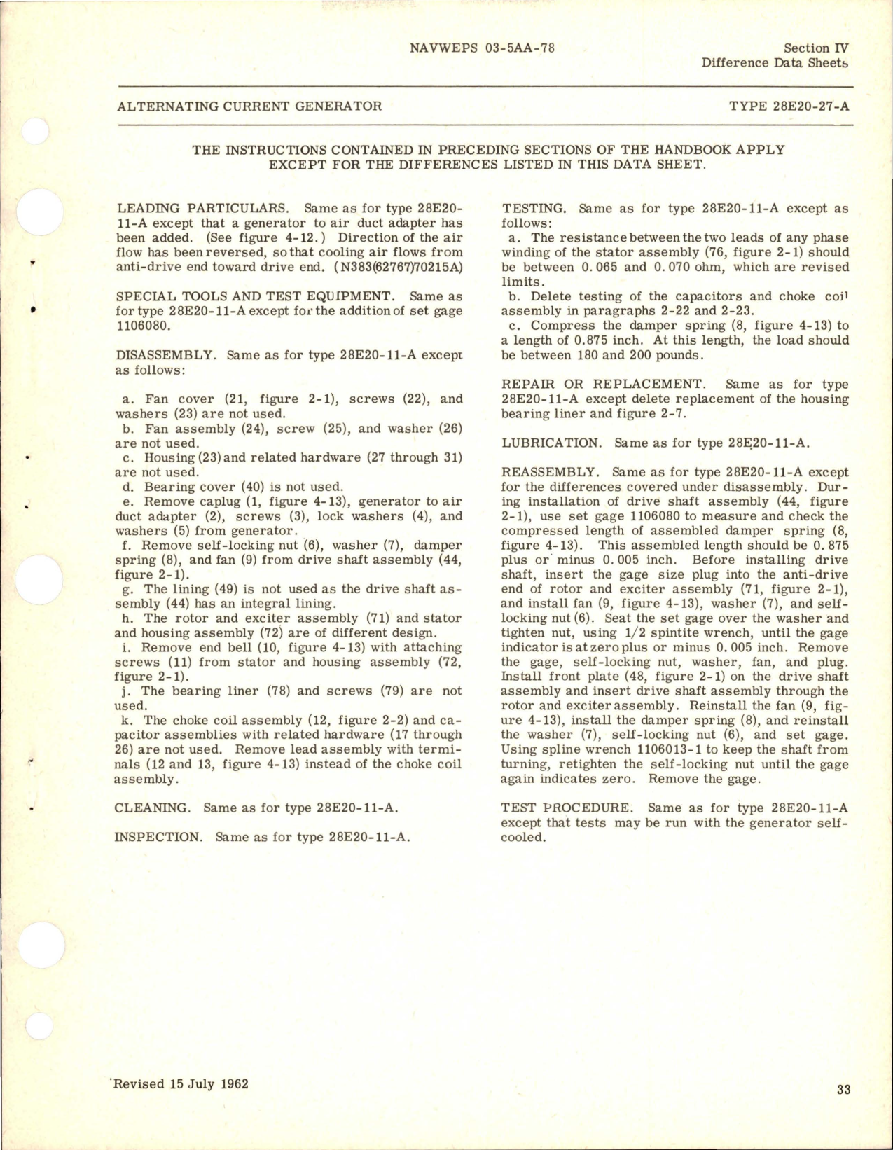 Sample page 5 from AirCorps Library document: Overhaul Instructions for Alternating Current Generator - 
