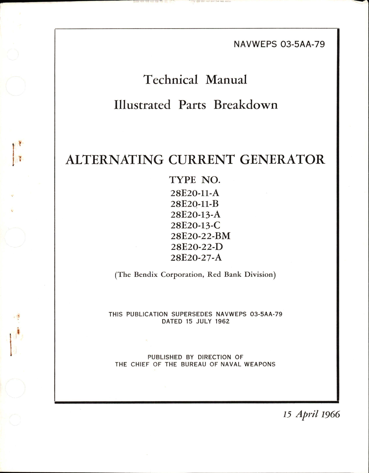 Sample page 1 from AirCorps Library document: Illustrated Parts Breakdown for Alternating Current Generator
