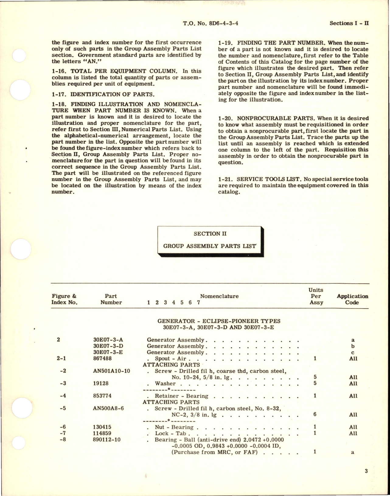 Sample page 5 from AirCorps Library document: Parts Catalog for Generators - Types 30E07-3-A, 30E07-3-D and 30E07-3-E