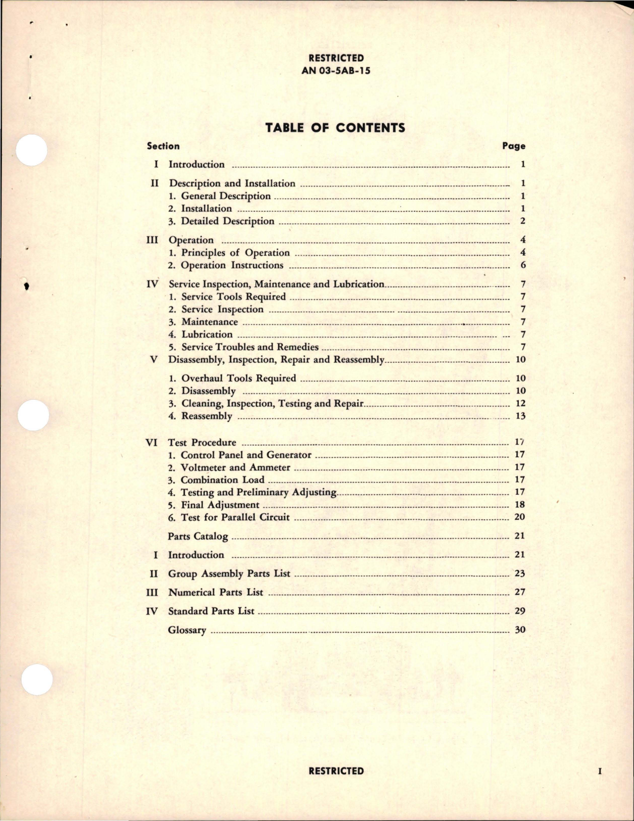 Sample page 5 from AirCorps Library document: Instructions with Parts Catalog for Generator Control Panel - Type A-1A