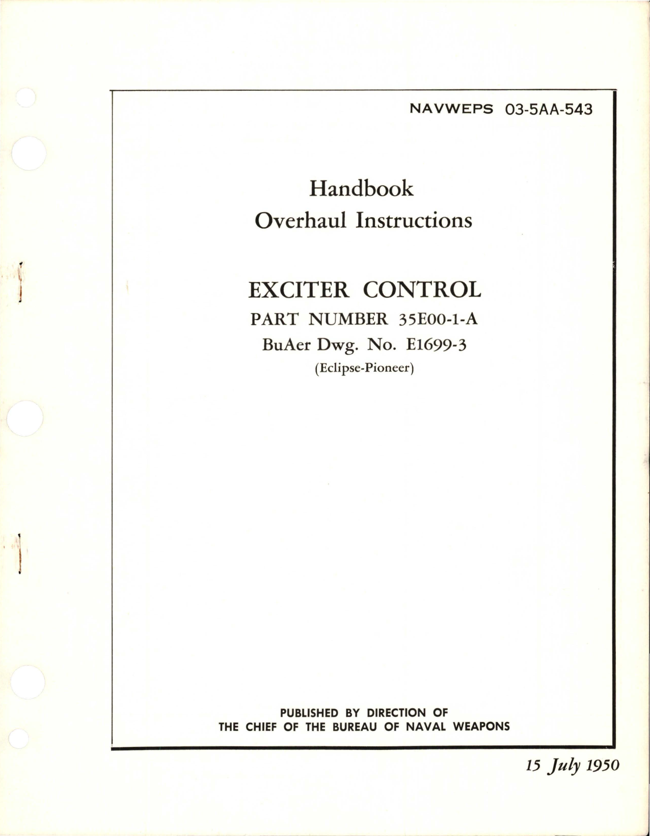Sample page 1 from AirCorps Library document: Overhaul Instructions for Exciter Control - Part 35E00-1-A