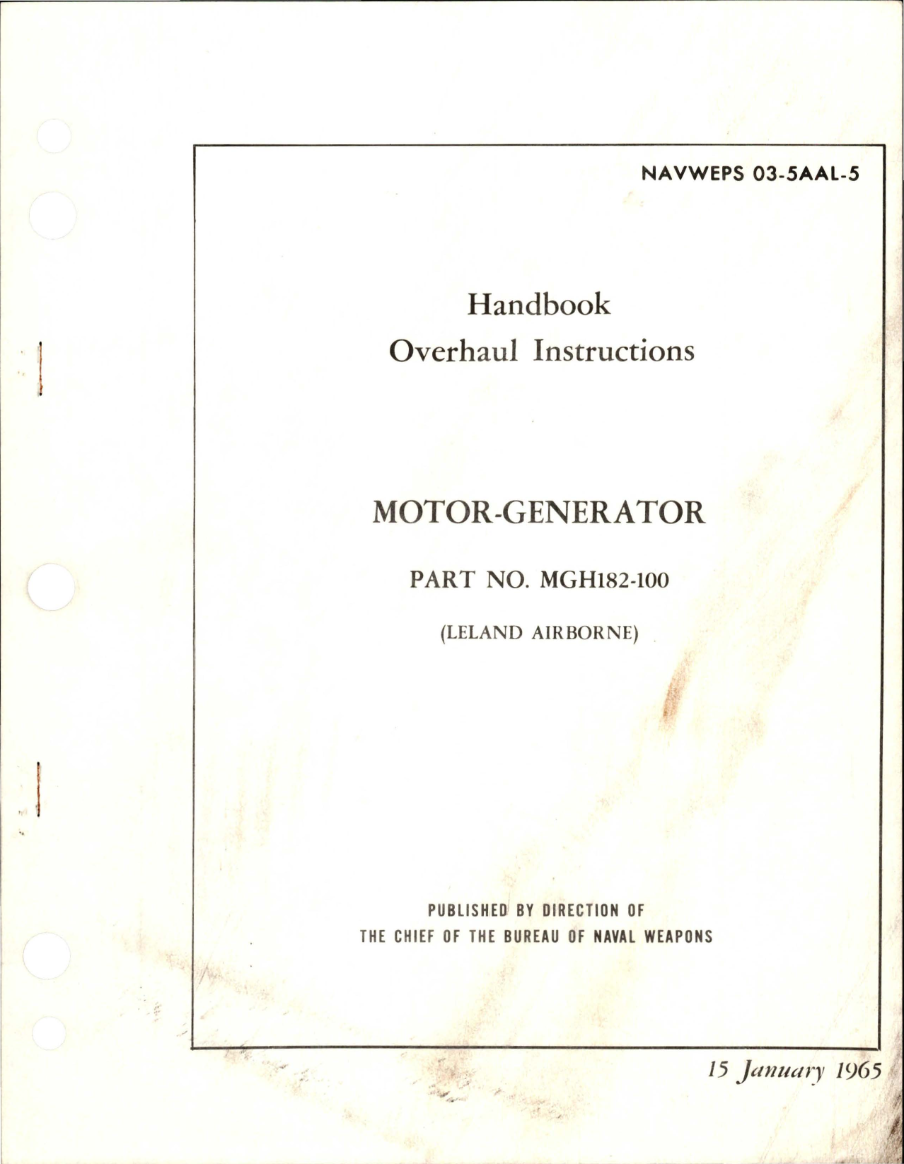 Sample page 1 from AirCorps Library document: Overhaul Instructions for Motor Generator - Part MGH182-100