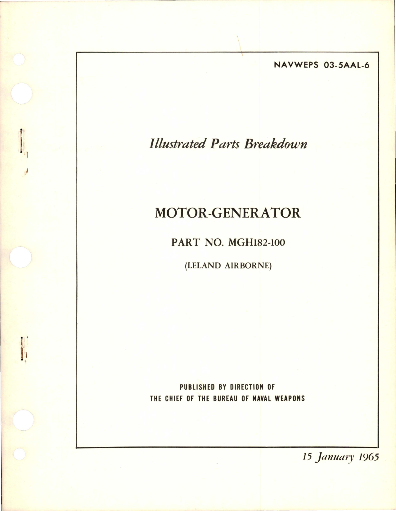 Sample page 1 from AirCorps Library document: Illustrated Parts Breakdown for Motor Generator - Part MGH182-100