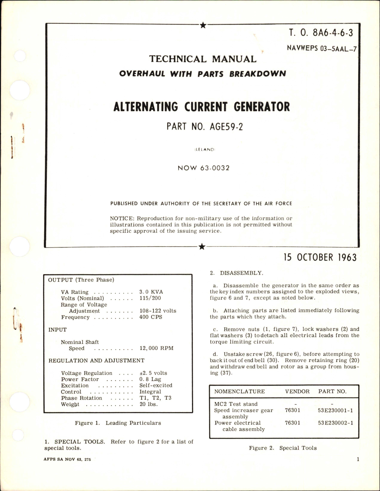 Sample page 1 from AirCorps Library document: Overhaul with Parts Breakdown for Alternating Current Generator - Part AGE59-2