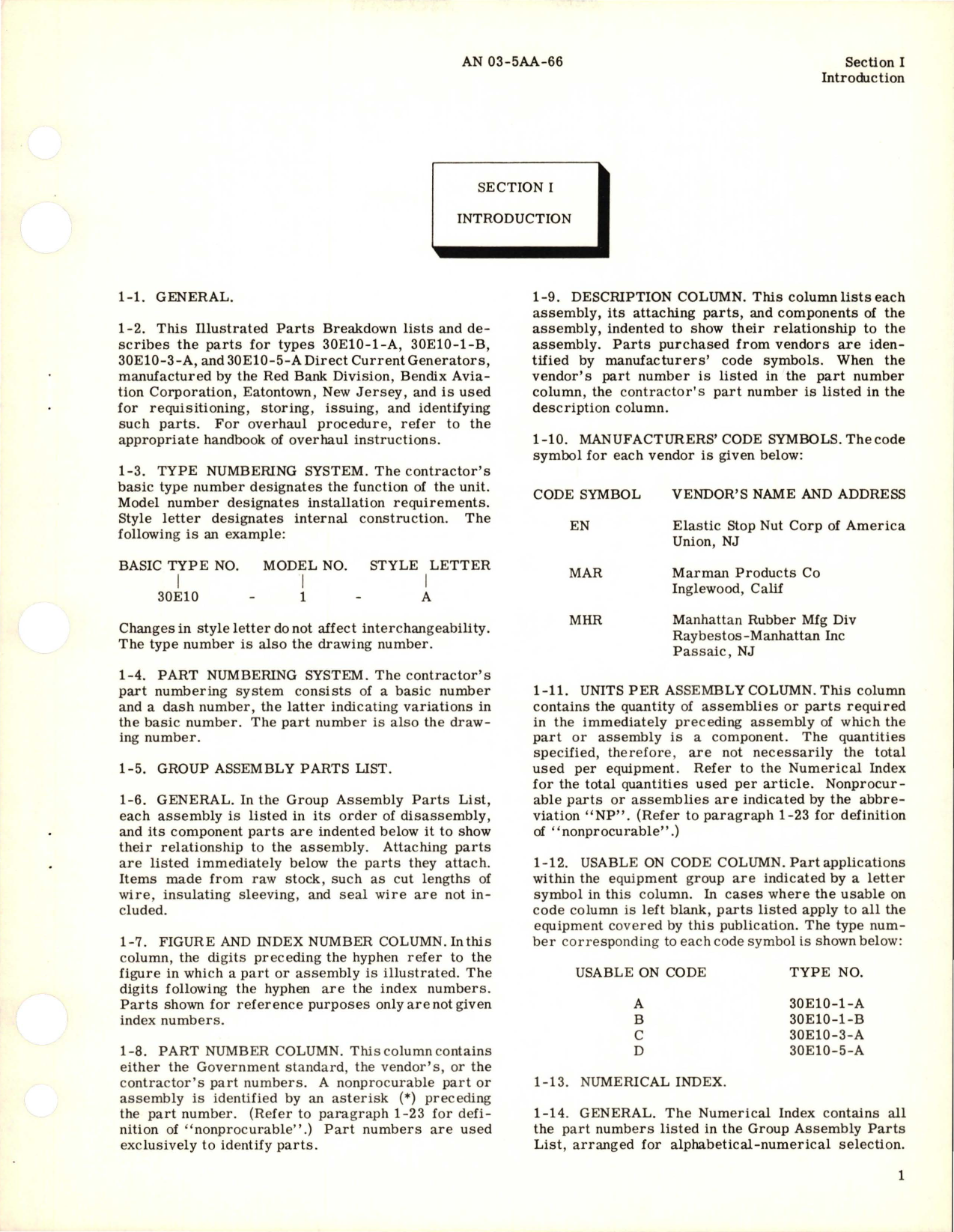 Sample page 5 from AirCorps Library document: Illustrated Parts Breakdown for Direct Current Generator - Types 30E10-1-A, 30E10-1-B, 30E10-3-A, and 30E10-5-A