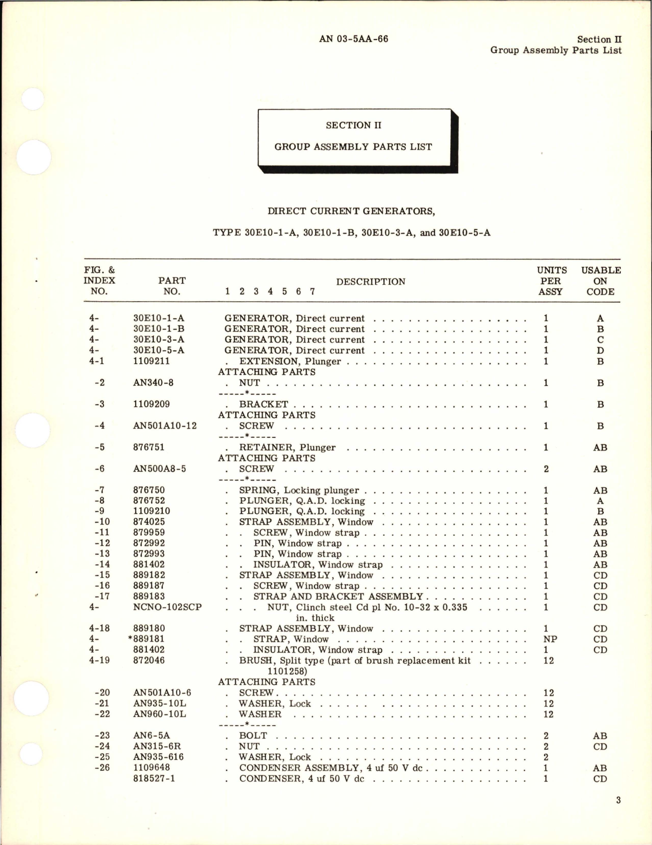 Sample page 7 from AirCorps Library document: Illustrated Parts Breakdown for Direct Current Generator - Types 30E10-1-A, 30E10-1-B, 30E10-3-A, and 30E10-5-A