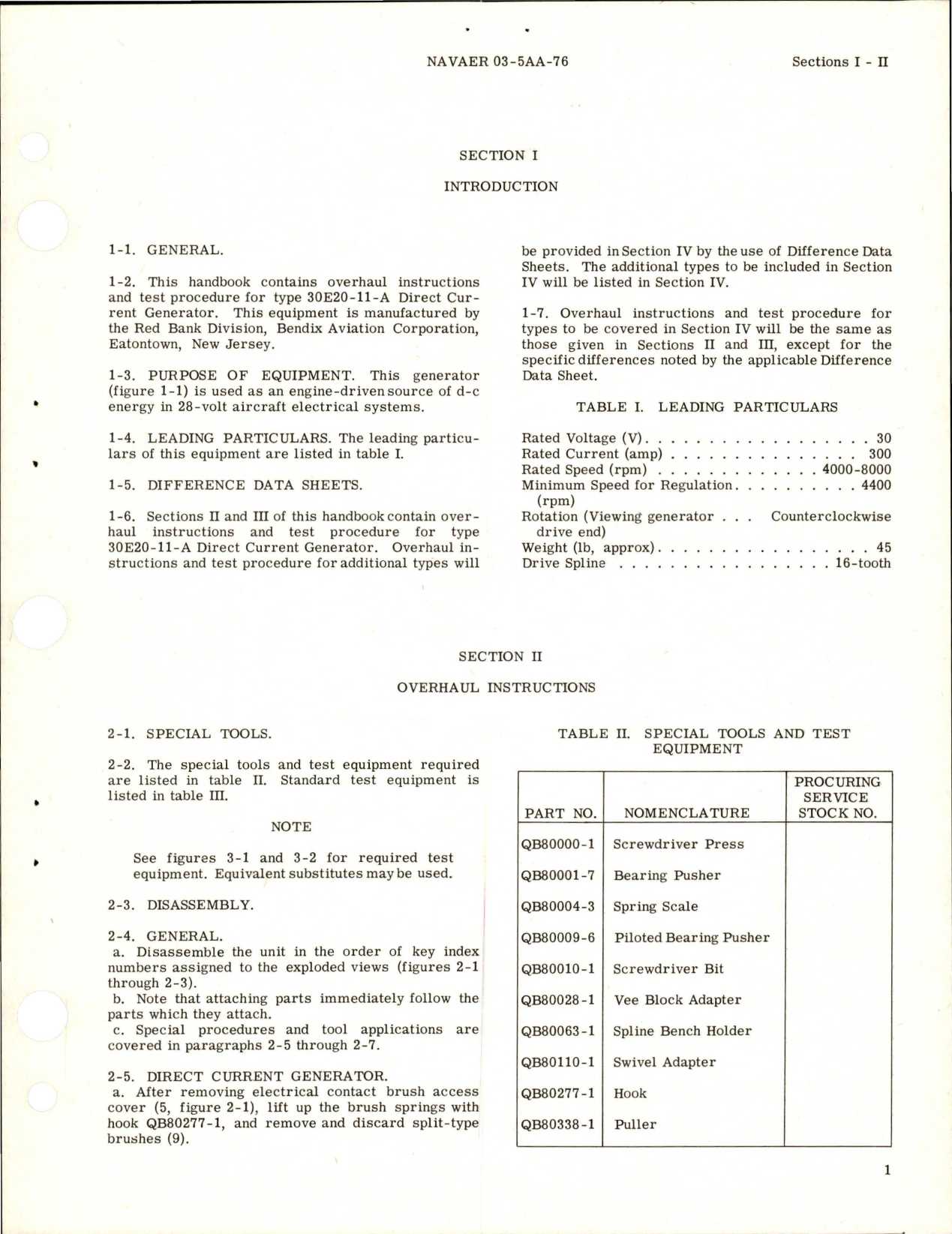 Sample page 5 from AirCorps Library document: Overhaul Instructions for Direct Current Generator - Type 30E20-11-A