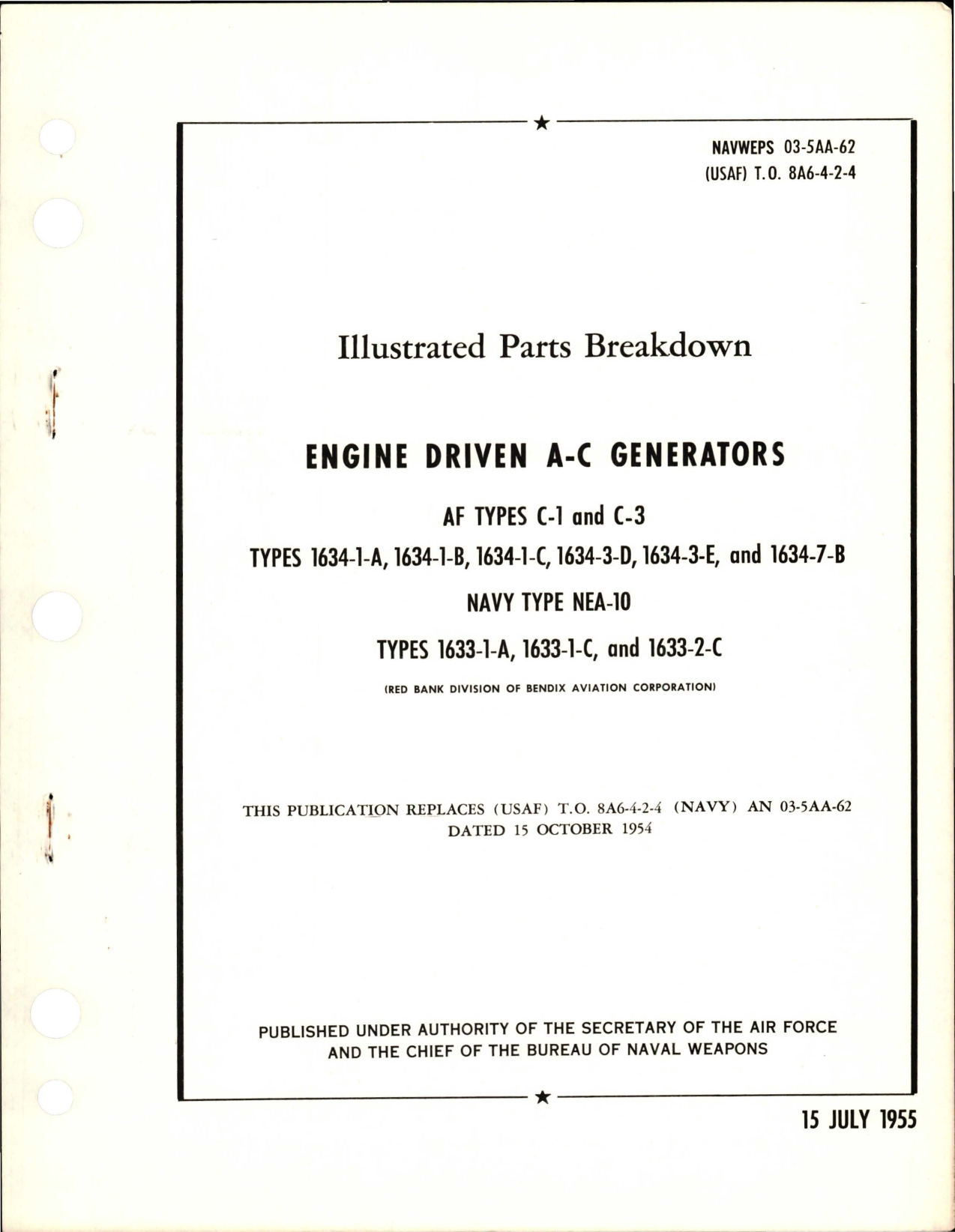 Sample page 1 from AirCorps Library document: Illustrated Parts Breakdown for Engine Driven A-C Generators - AF Types C-1 and C-3 - Navy Type NEA-10 