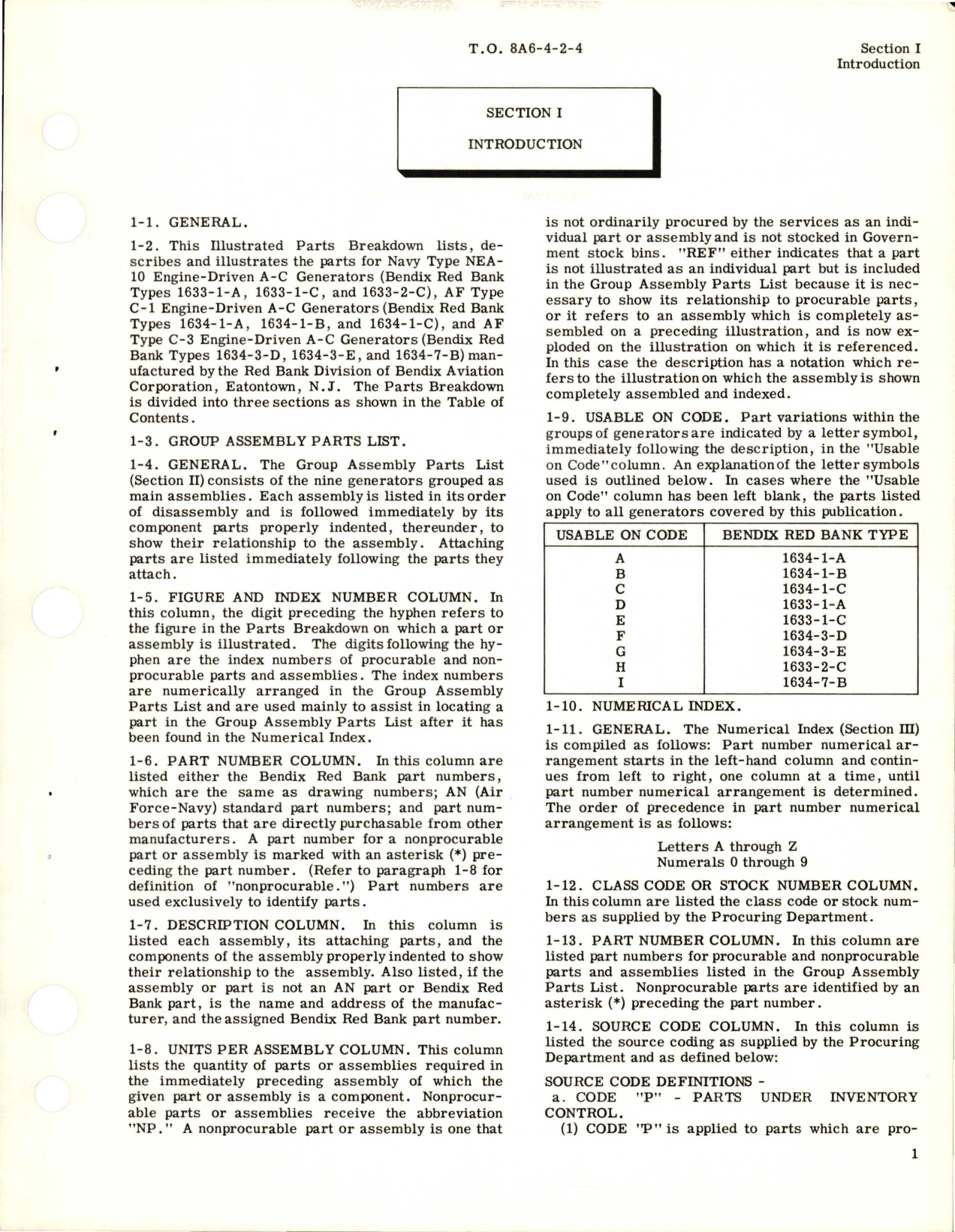 Sample page 5 from AirCorps Library document: Illustrated Parts Breakdown for Engine Driven A-C Generators - AF Types C-1 and C-3 - Navy Type NEA-10 