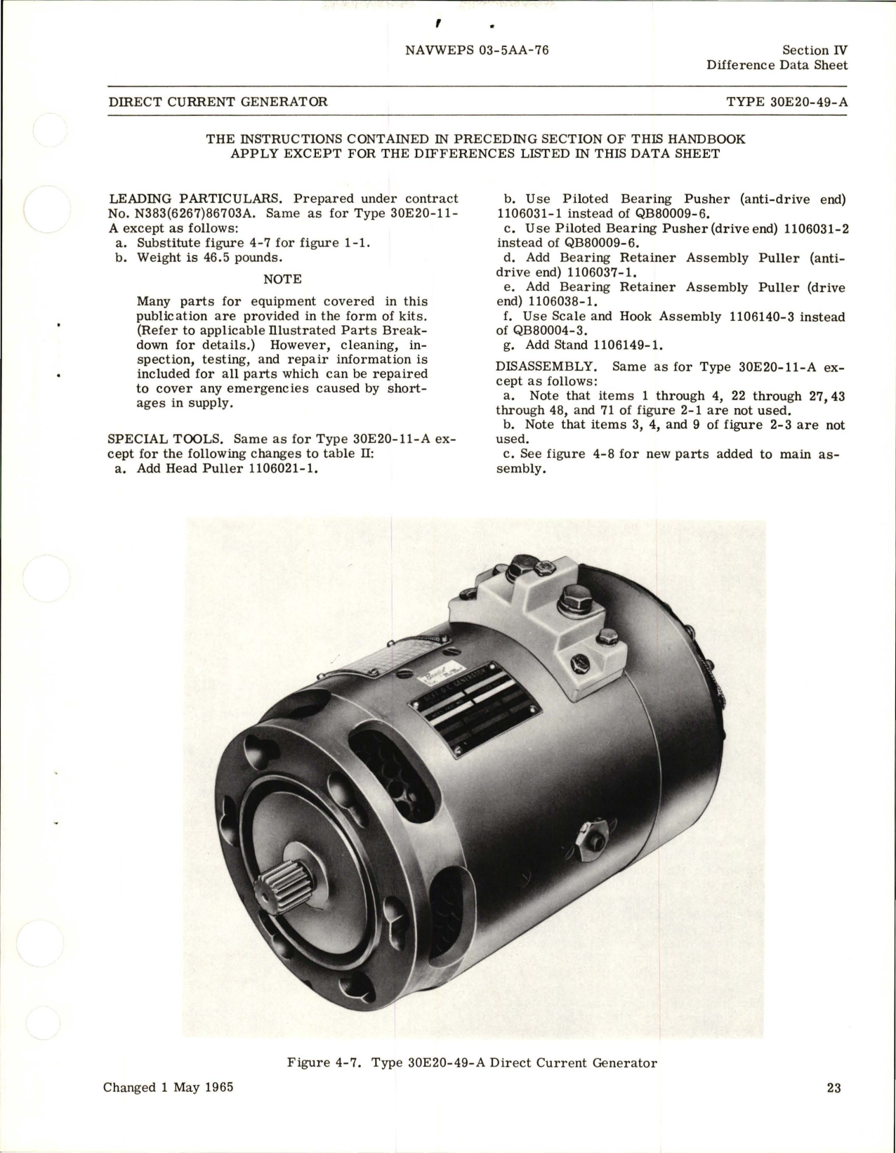 Sample page 5 from AirCorps Library document: Overhaul Instructions for Direct Current Generator - Type 30E20-5-B, 30E20-11-A, 30E20-11-B, and 30E20-49-A
