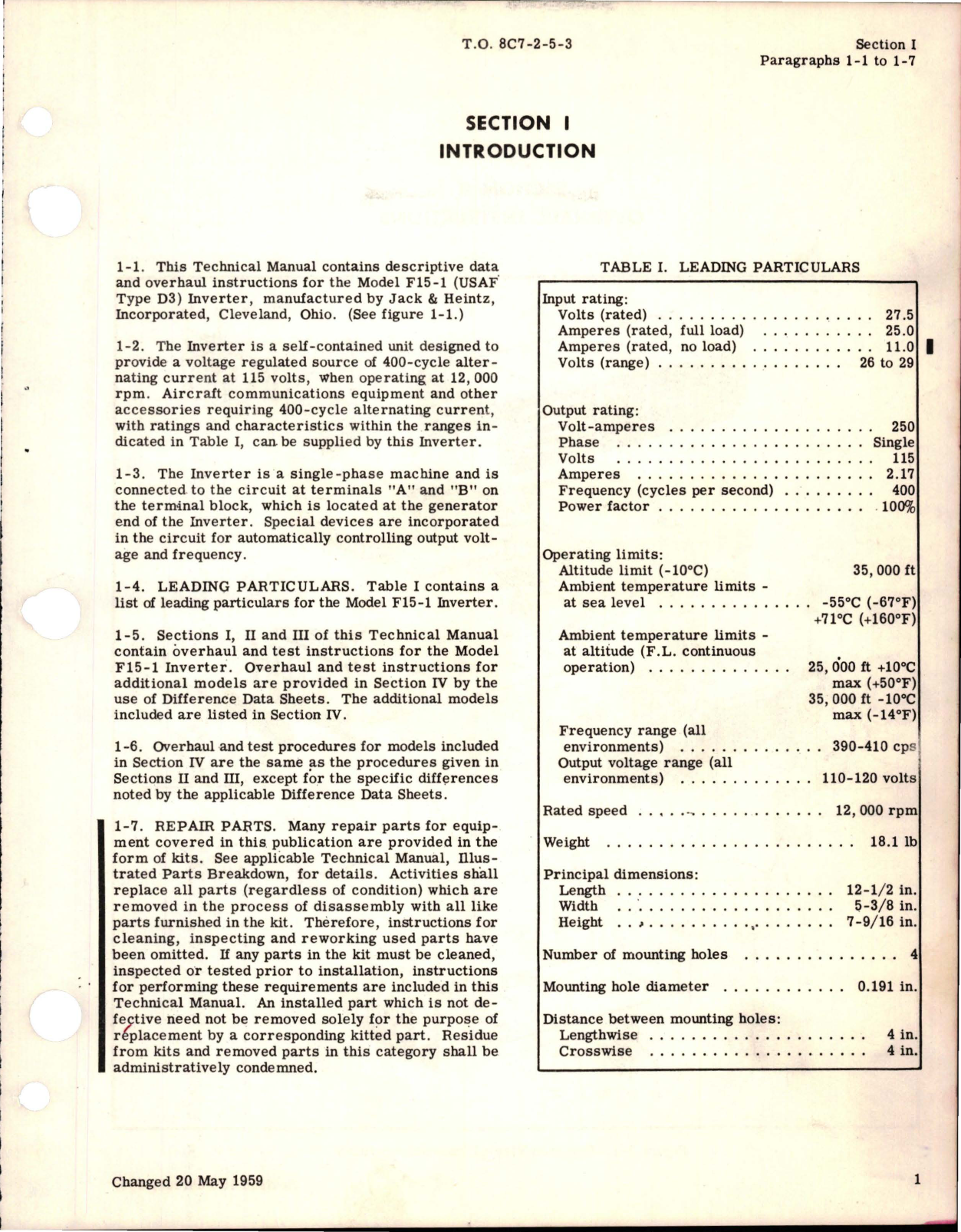 Sample page 5 from AirCorps Library document: Overhaul Manual for Inverter - Models F15-1, F15-2, F15-2M, F16-1, F16-2, F16-4, and F16-4M