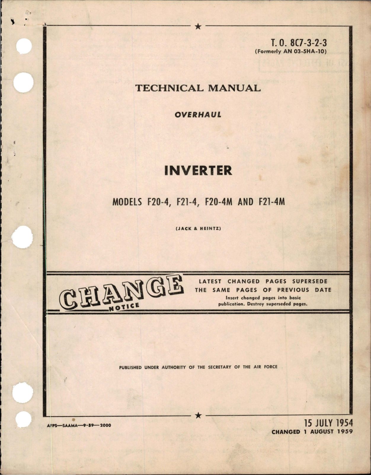 Sample page 1 from AirCorps Library document: Overhaul for Inverter - Models F20-4, F21-4, F20-4M, and F21-4M