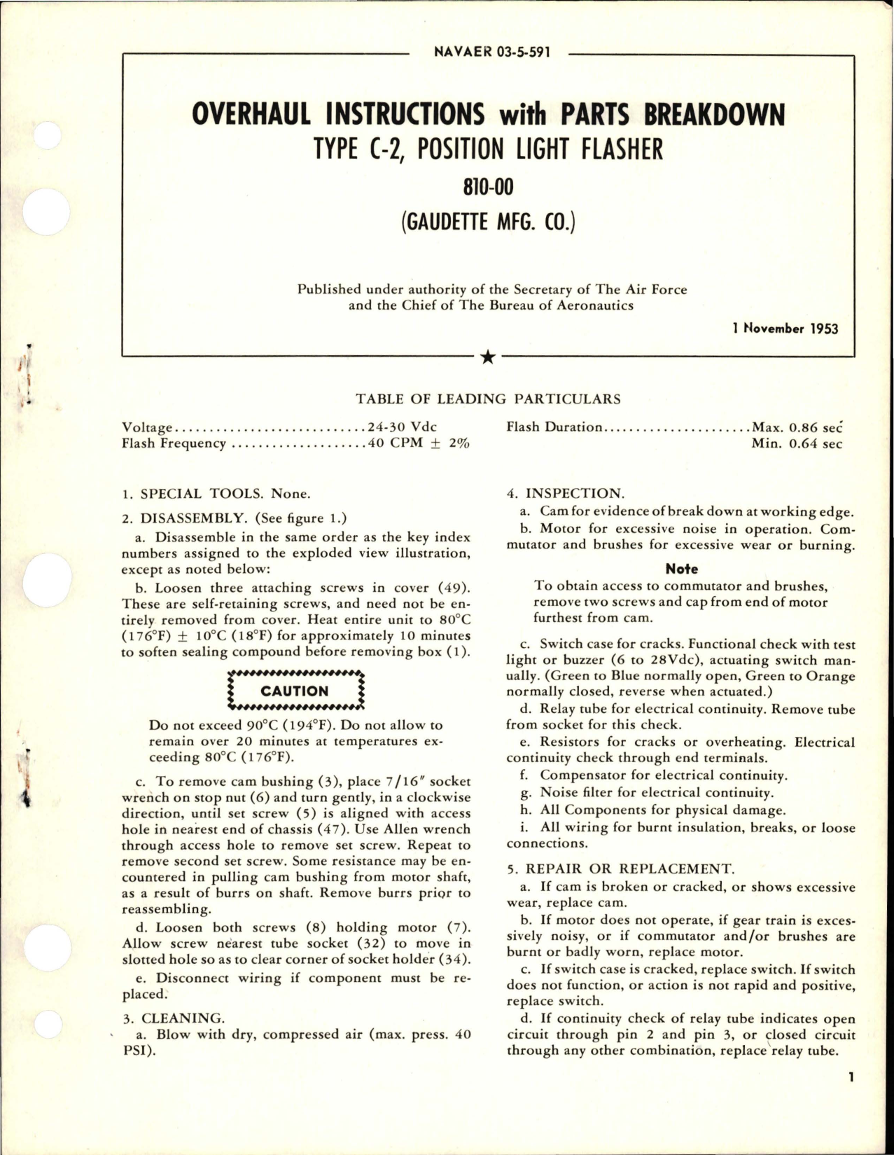 Sample page 1 from AirCorps Library document: Overhaul Instructions with Parts Breakdown for Position Light Flasher - Type C-2 - 810-00 