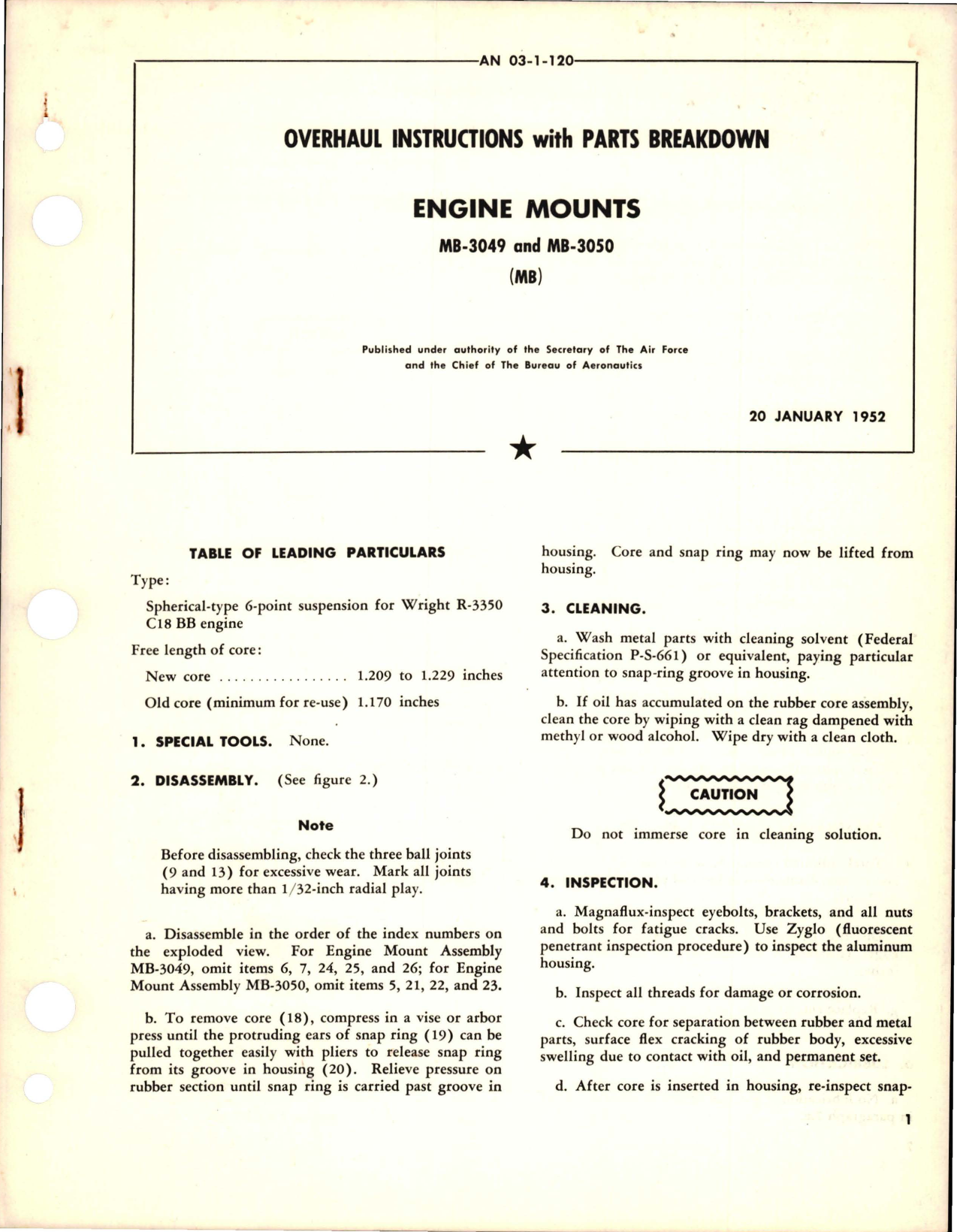 Sample page 1 from AirCorps Library document: Overhaul Instructions with Parts Breakdown for Engine Mounts - MB-3049 and MB-3050