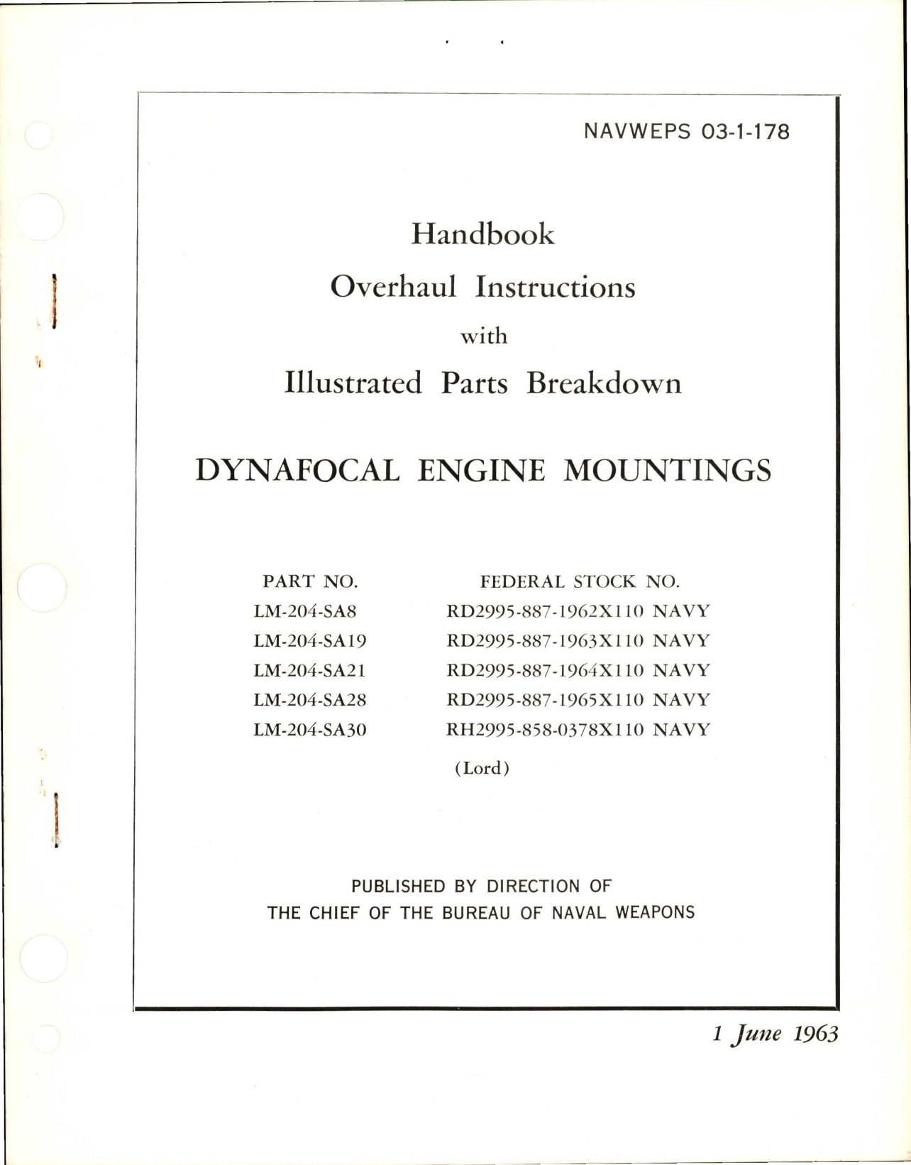 Sample page 1 from AirCorps Library document: Overhaul Instructions with Illustrated Parts Breakdown for Dynafocal Engine Mountings 