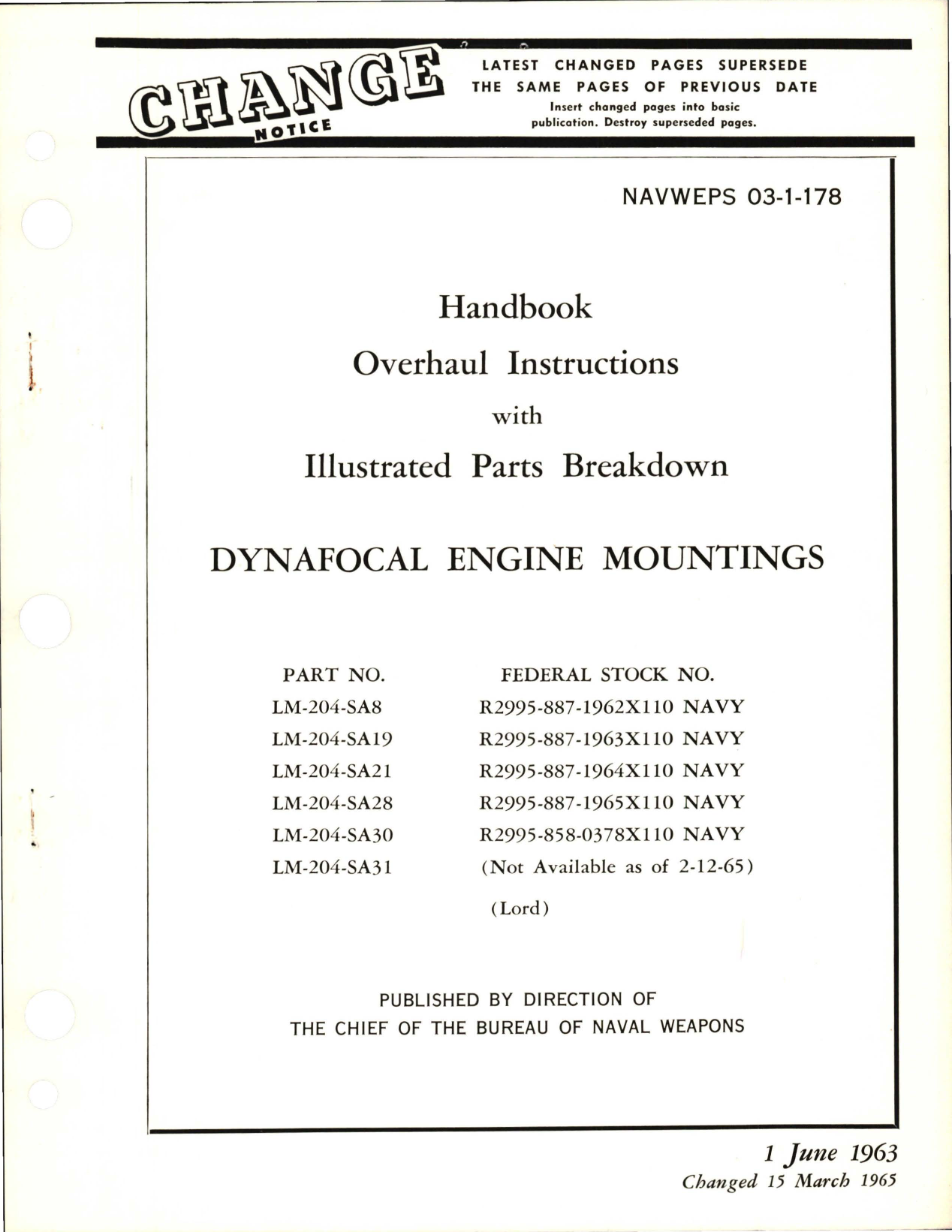 Sample page 1 from AirCorps Library document: Overhaul Instructions with Illustrated Parts Breakdown for Dynafocal Engine Mountings 